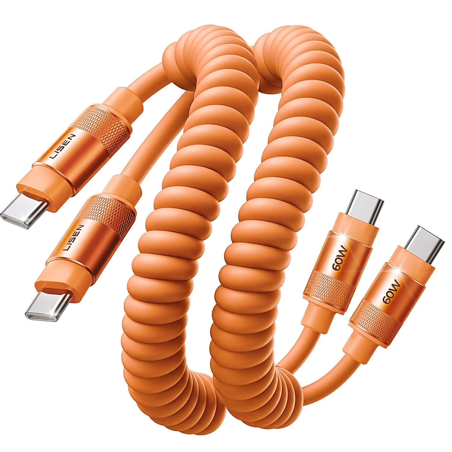 Imagen de LISEN Coiled USB-C to USB-C Cable 60W (2 Pack) – Orange, Fast Charging en OfertitasTOP
