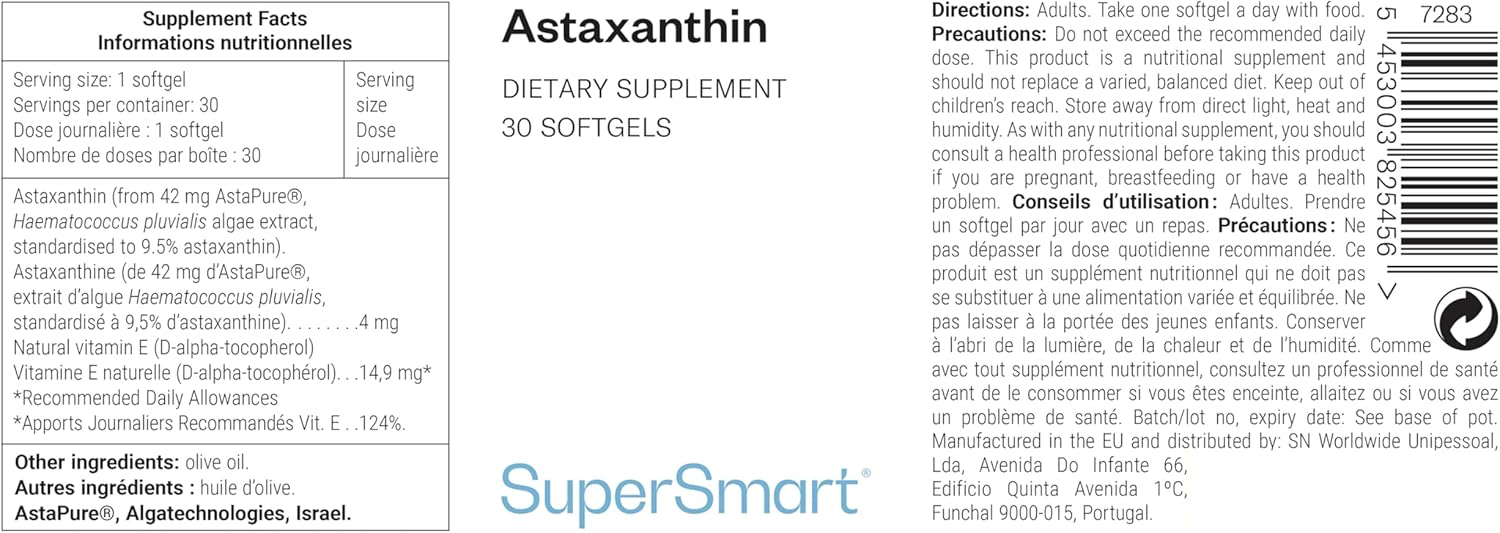 Thumbnail 1 de Astaxanthine Supersmart — Extrait d’Haematococcus pluvialis 9,5% d’Astaxanthine, vegan et sans gluten