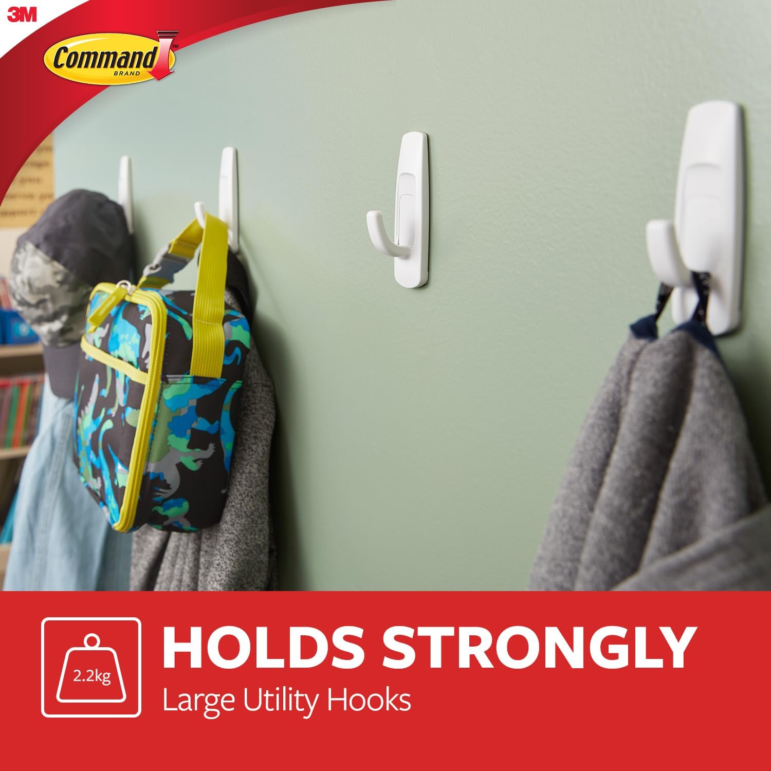 Detalle de Command Large Utility Hook, Pack of 7 Hooks and 12 Adhesive Strips (White) – Damage-Free Hanging