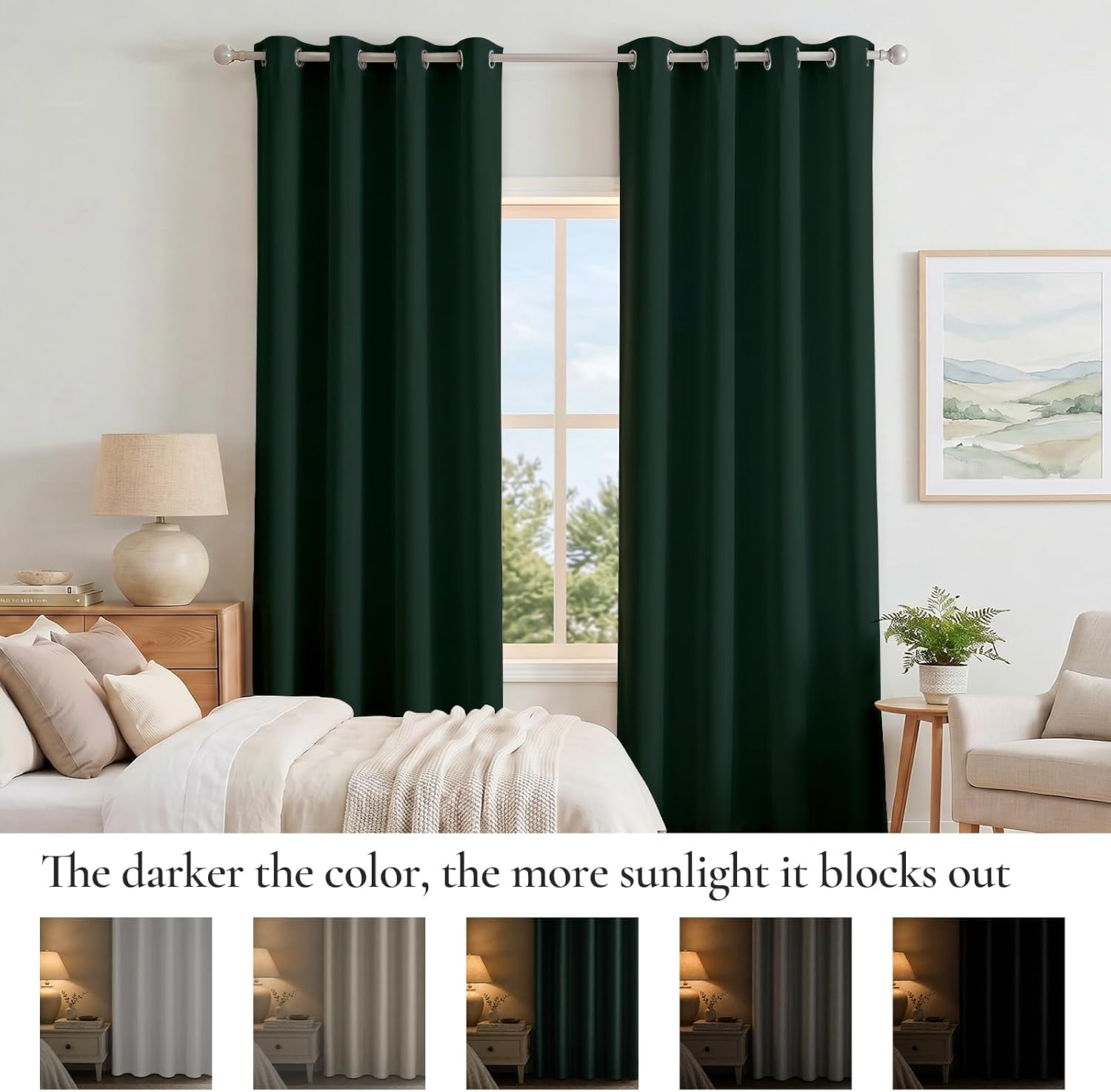 Detalle de Ystyle Rideau Occultant Lot de 2 – 140x240 cm, Imperméable Extérieur et Isolant Thermique, Anti Bruit, Vert