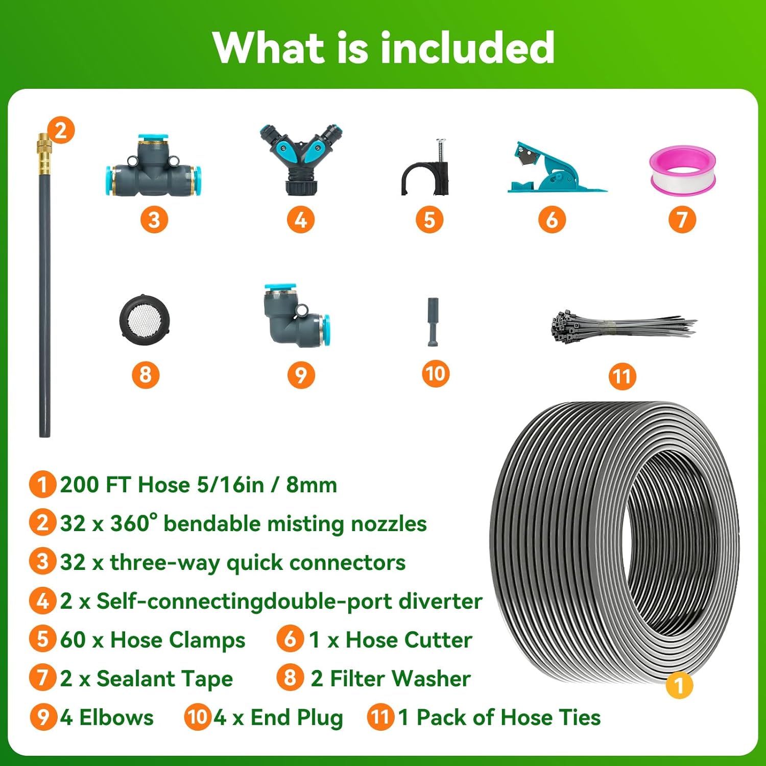 Thumbnail 4 de 360° Adjustable Automatic Drip Irrigation Kit, 200FT Quick-Connect System with 32 Misting Nozzles & 1/4" Tubing