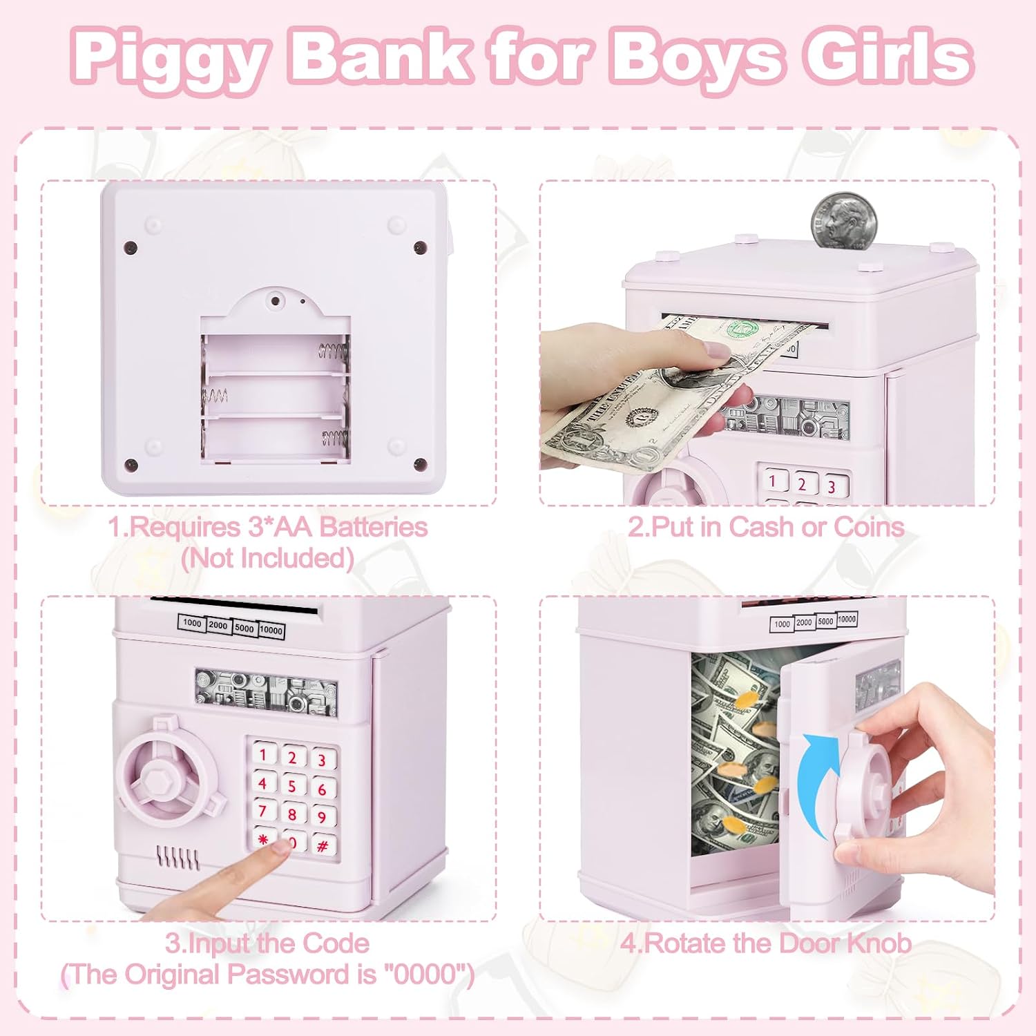 Thumbnail 3 de Refasy Piggy Bank Cash Coin Can ATM Bank for Kids (3-12) – password-protected, high-capacity savings miniature ATM