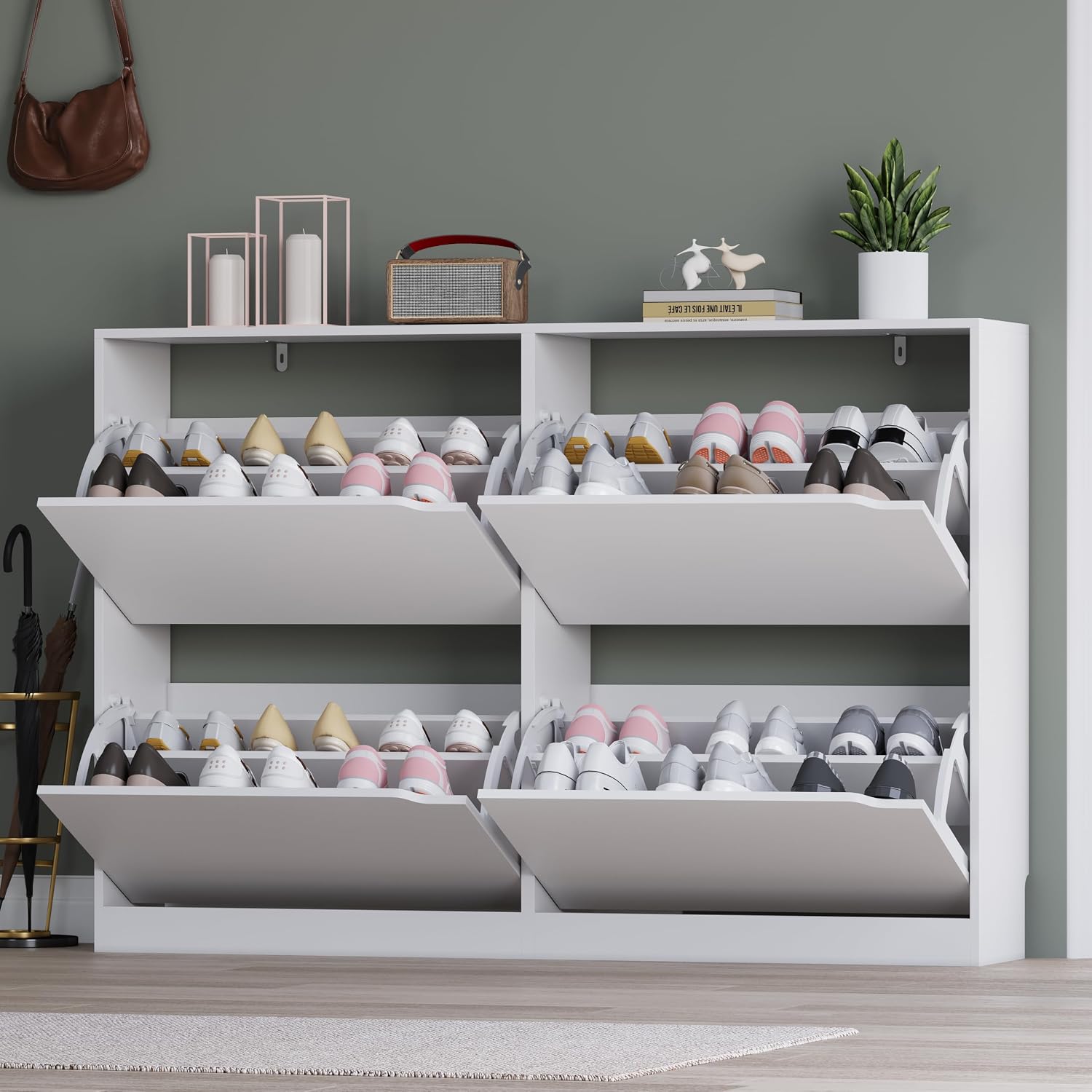 Thumbnail 6 de BORNOON 4-Drawer Shoe Cabinet, Slim White Engineered Wood Storage