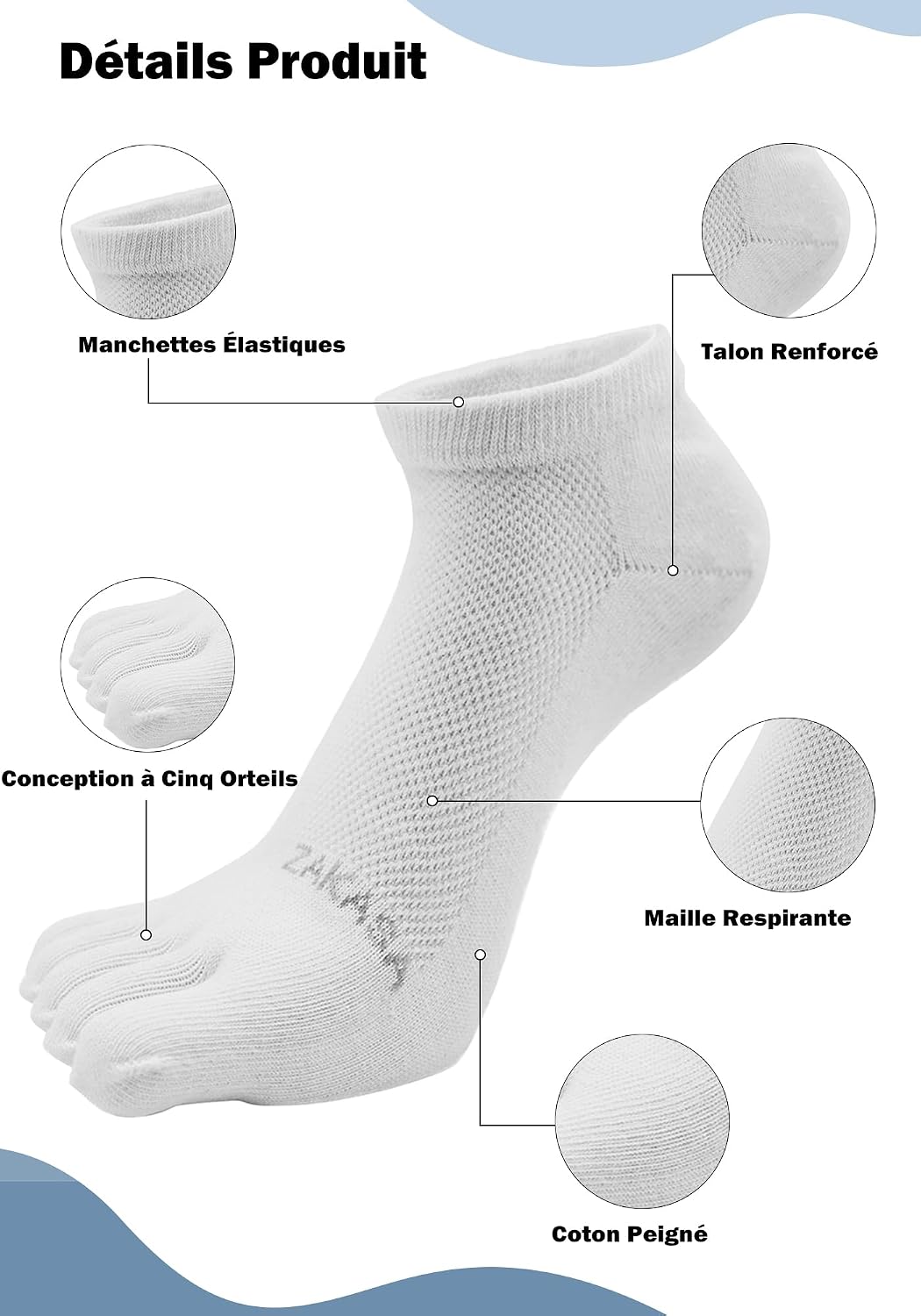 Detalle de ZAKASA Chaussettes 5 Doigts 5 paires