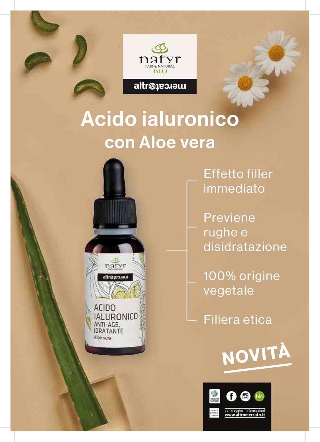 Detalle 2 de NATYR - Altromercato Acido ialuronico siero viso 30 ml con Aloe Vera | effetto filler