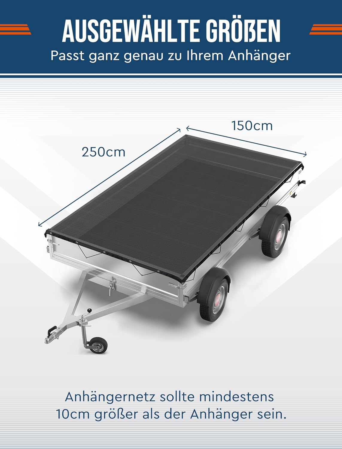 Detalle 2 de Ezcasch Anhängernetz feinmaschig 2x3,5 m (HDPE 180 g/m²) mit Spannseil, schwarz – Abdecknetz zur Ladungssicherung