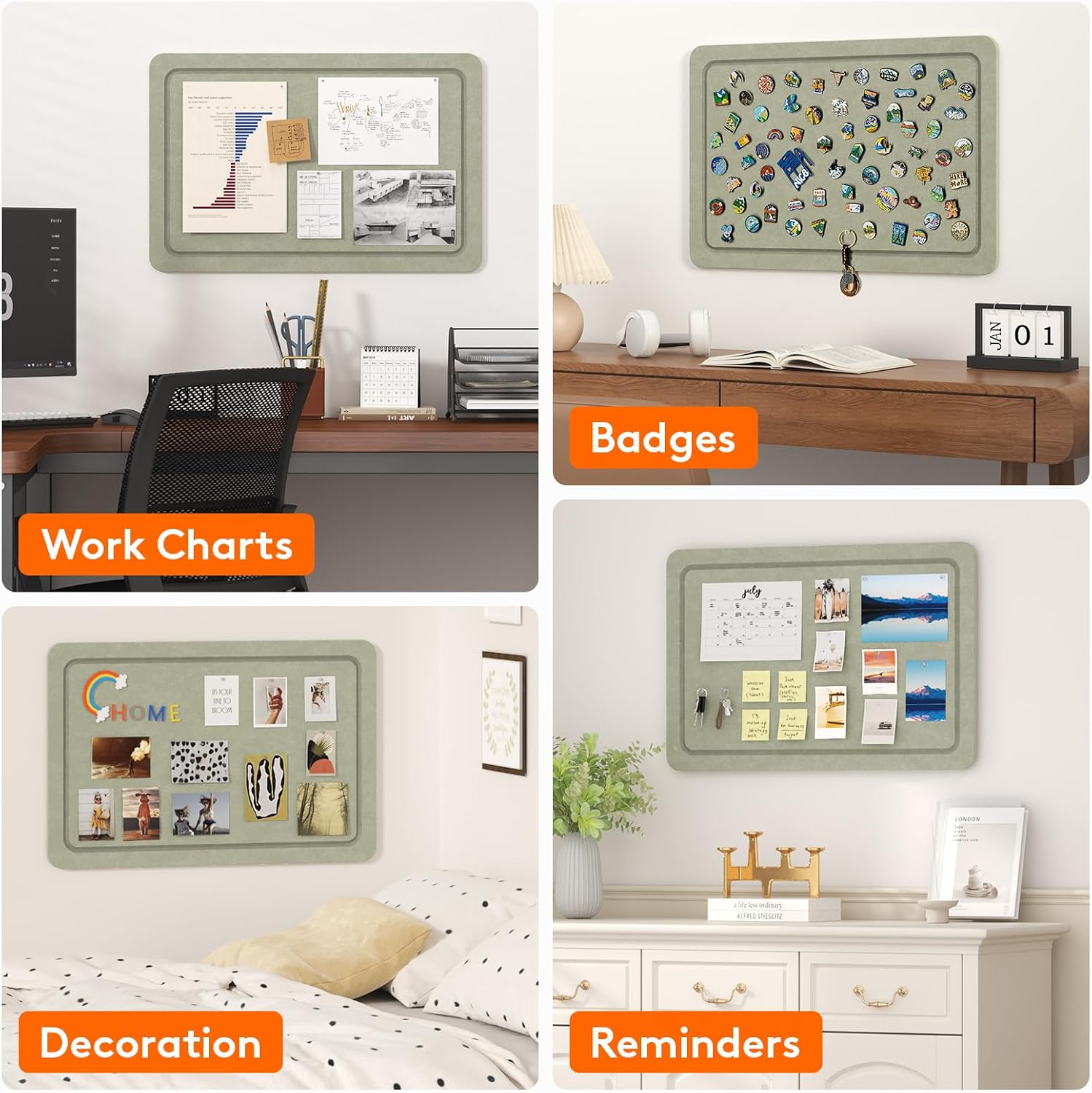 Thumbnail 5 de Lifewit 25111 Foldable Self-Adhesive Felt Bulletin Board, Sage, 20 Pushpins
