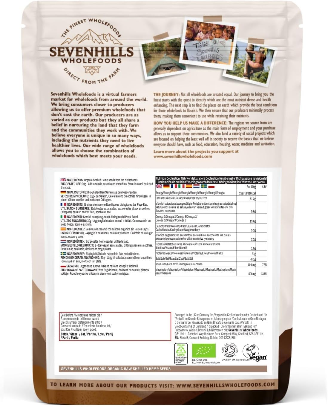 Detalle 2 de Sevenhills Wholefoods Graines de Chanvre Cru Décortiquées Bio 1,8 kg