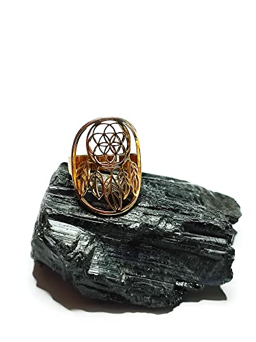 Detalle de Simboliks Anillo Atrapasueños Amuleto con Semilla de la Vida | Acero inoxidable ajustable
