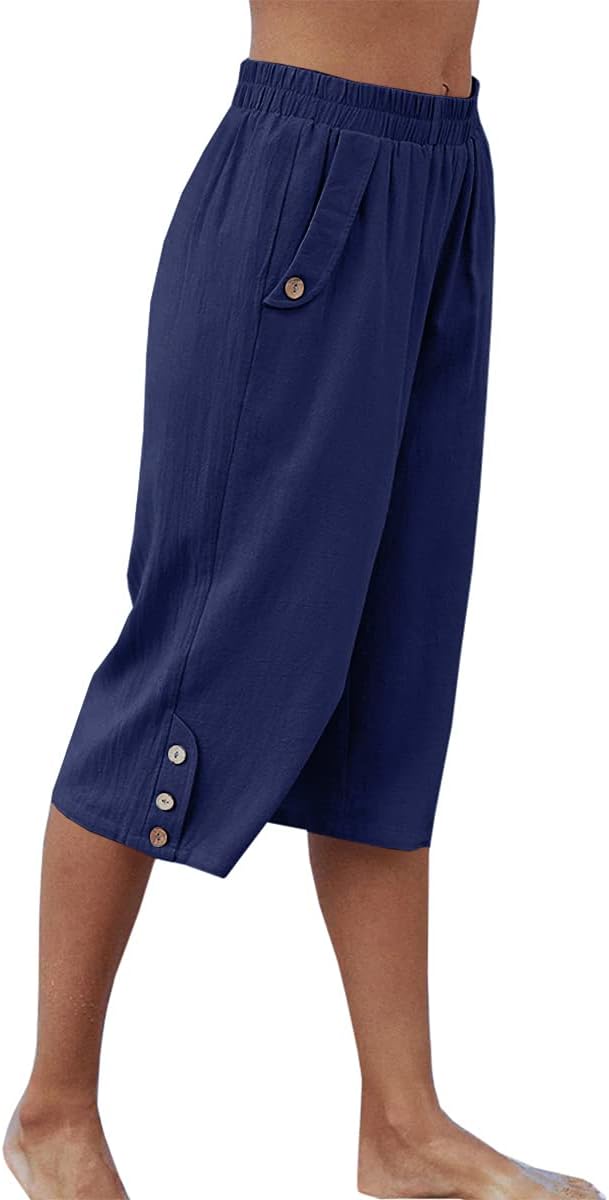 Detalle de Veatzaer Women’s Elastic Waist 3/4 Capri Harem Pants with Pockets (S–XXL)