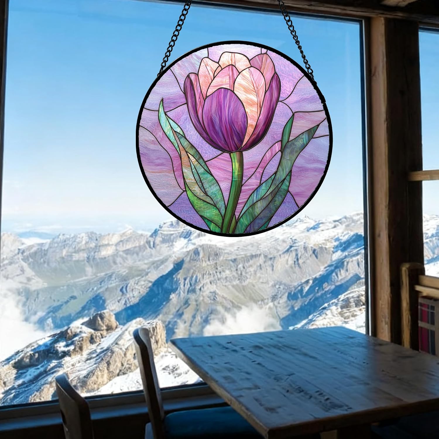 Detalle de Purple Tulip Stained Glass Window Hanging Suncatcher, 9.8-Inch