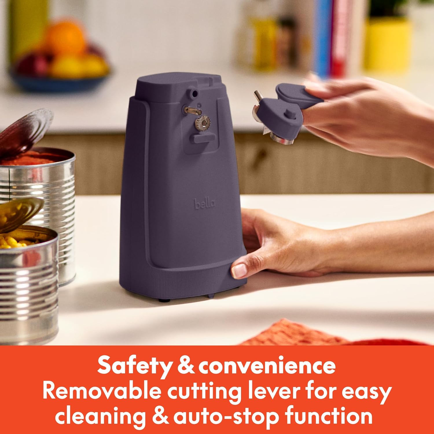 Detalle de bella Electric Can Opener and Knife Sharpener (Plum) with Removable Cutting Lever