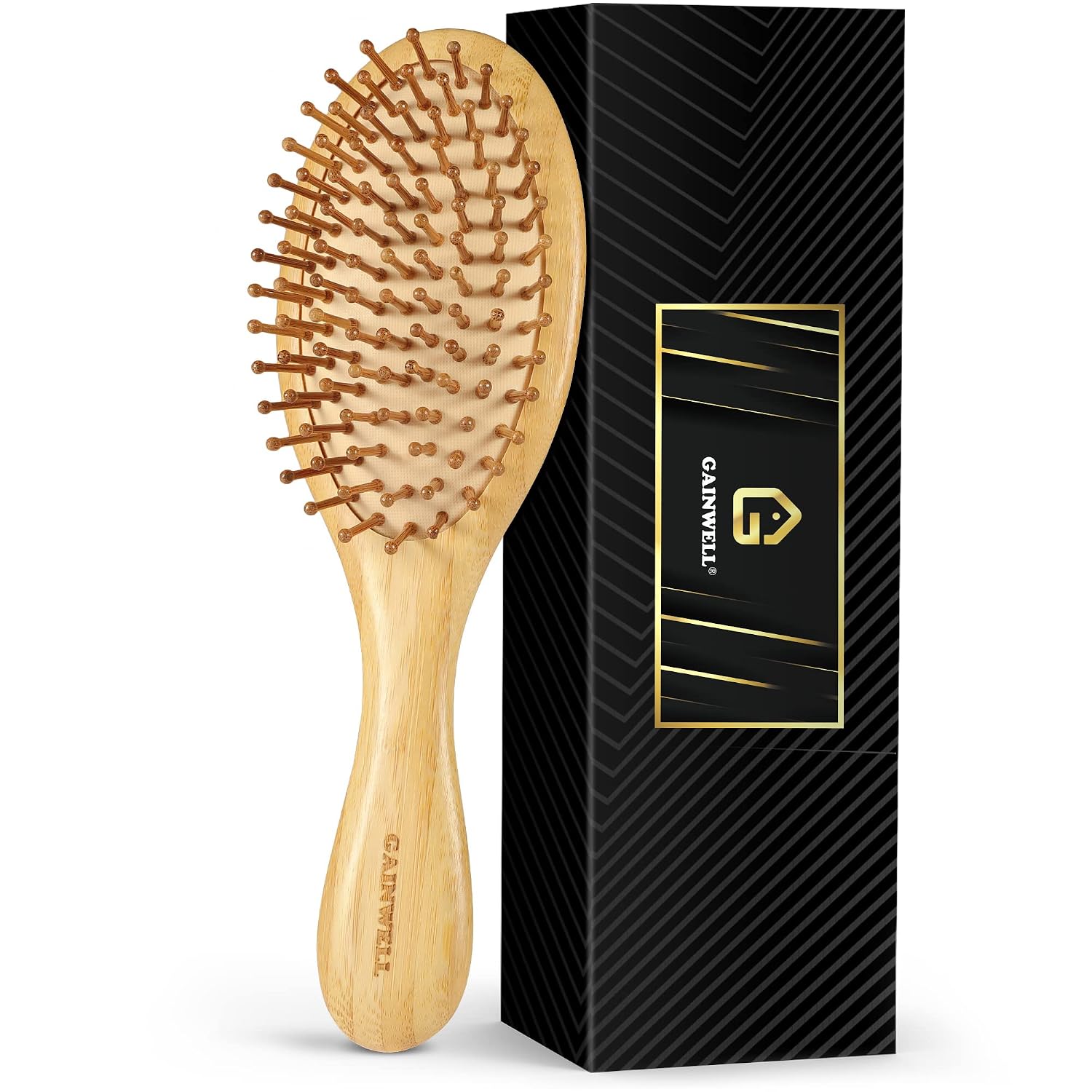 Detalle de GAINWELL Bamboo Hair Brush, Wooden Paddle with Rounded Bristles