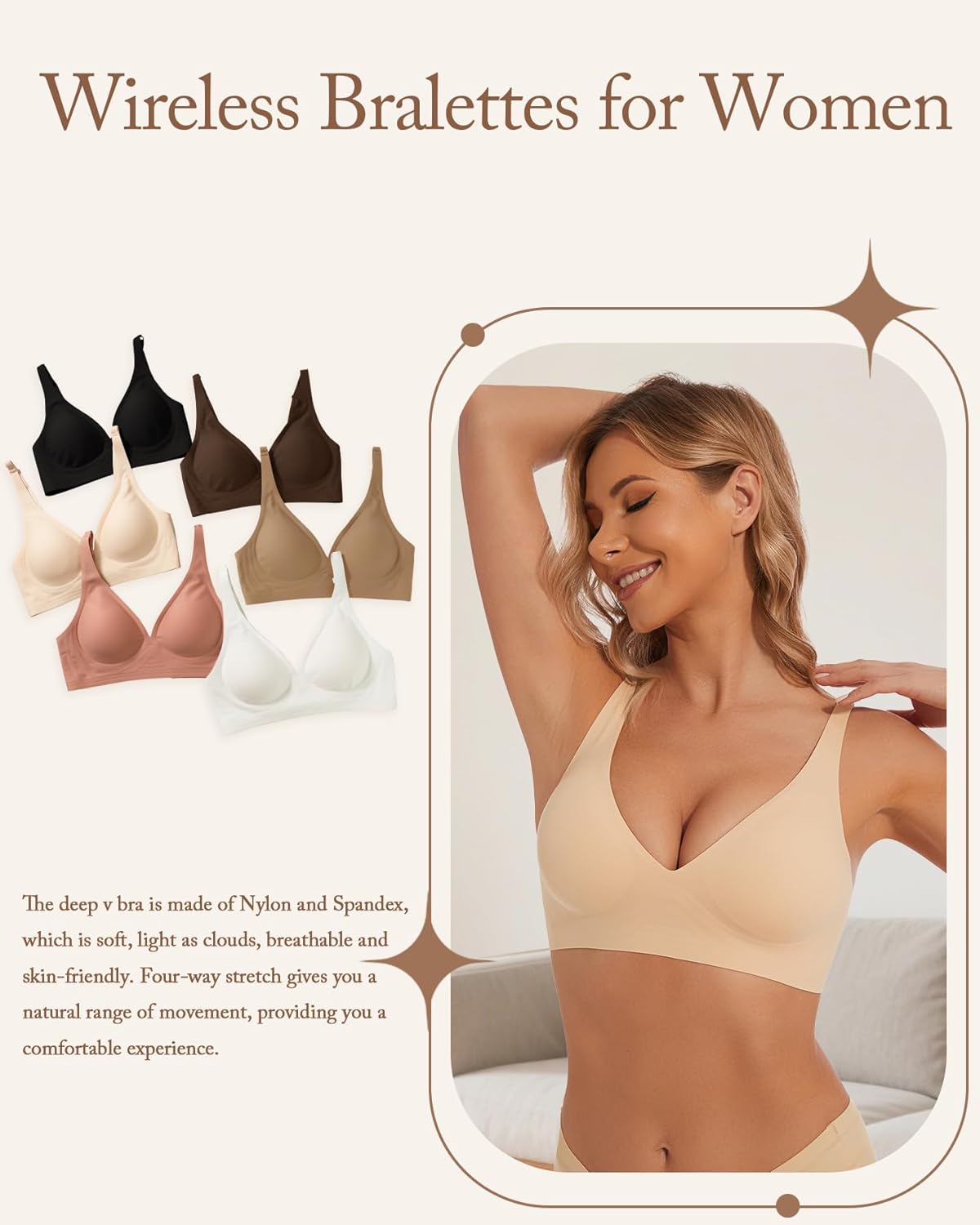 Detalle de BOUFOR Deep V Bra Low Cut Sexy Push Up Bralette