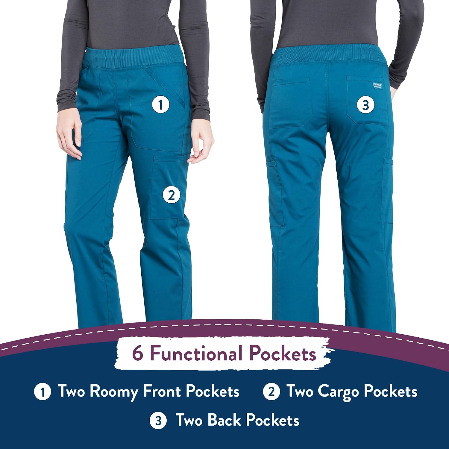 Thumbnail 6 de Cherokee WW170T Women's Scrub Pants, 2-Way Stretch, Six Pockets