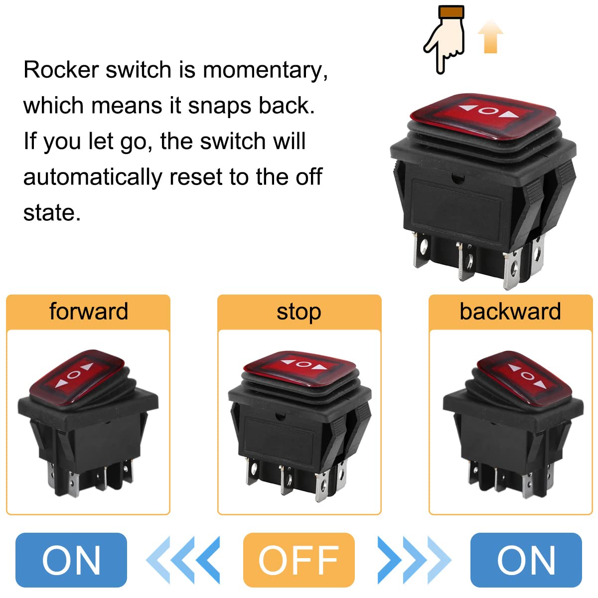 Thumbnail 2 de HAAMNING7 Rocker Switch Momentary 6 Pin DPDT ON-Off-ON 12V 10A with LED (2-Pack)