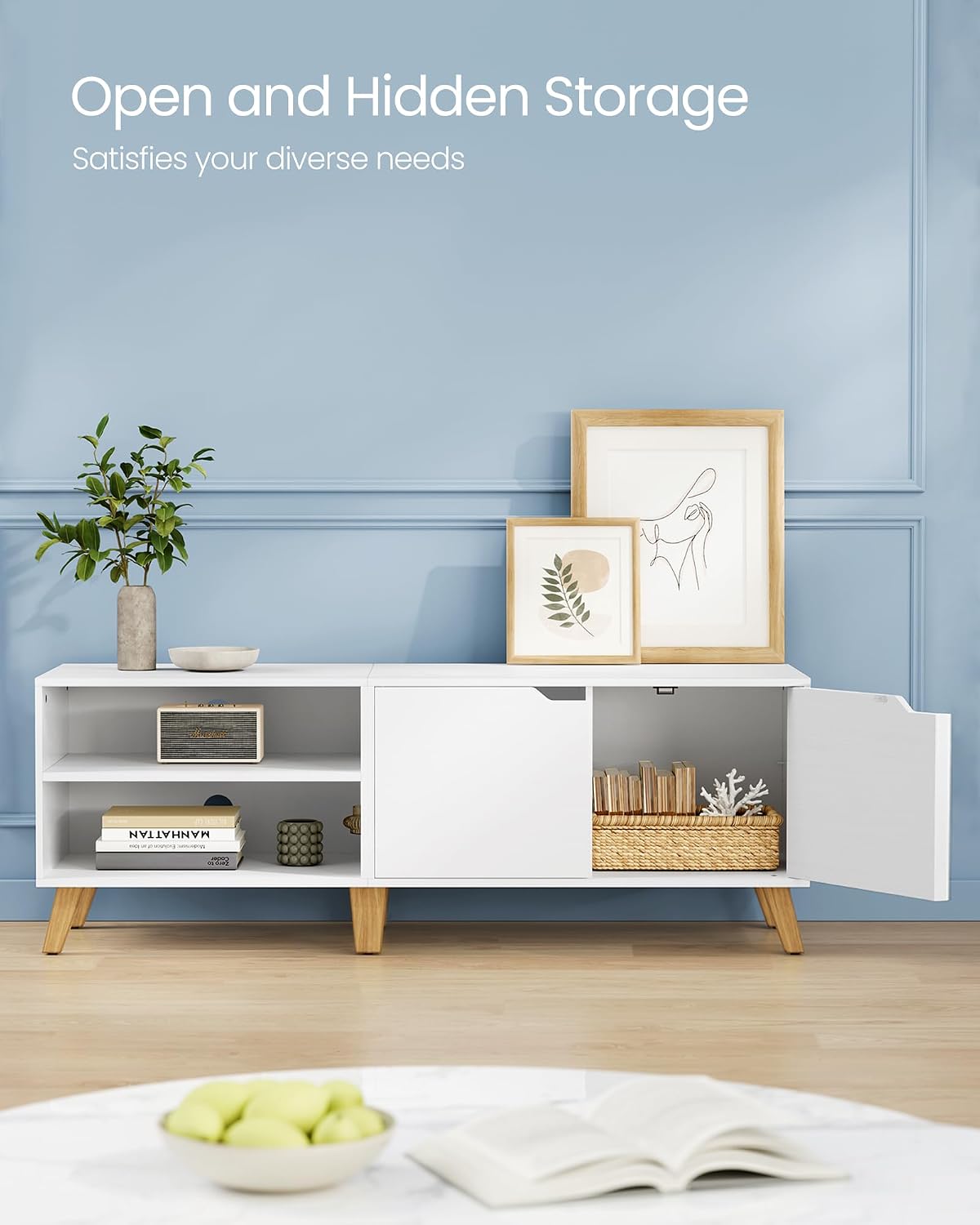 Thumbnail 4 de VASAGLE LTV027T46 TV Unit, 140 cm, White, with 2 Doors and Adjustable Shelves