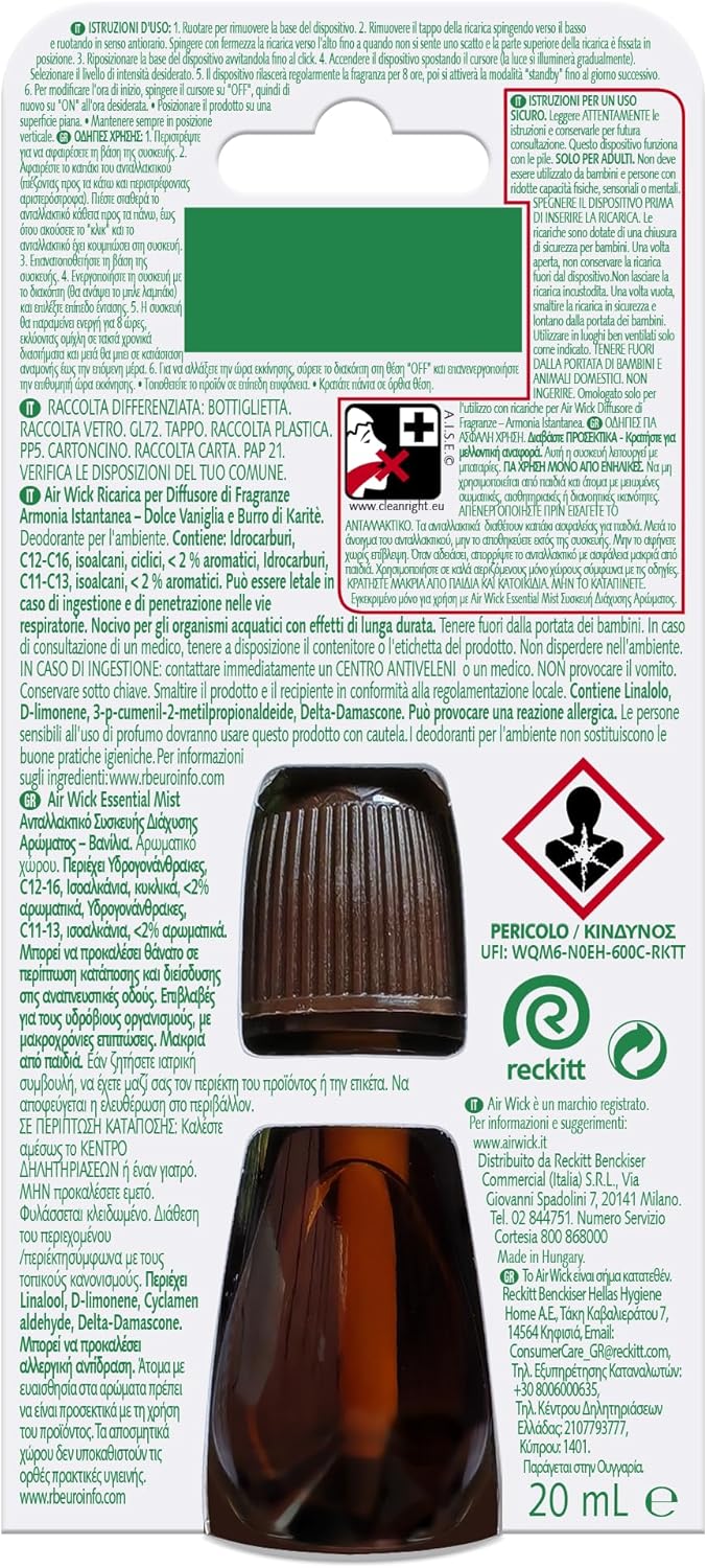 Detalle 2 de Air Wick: Ricarica per Diffusore di Oli Essenziali alla Vaniglia e Burro di Karitè – 1 Ricarica
