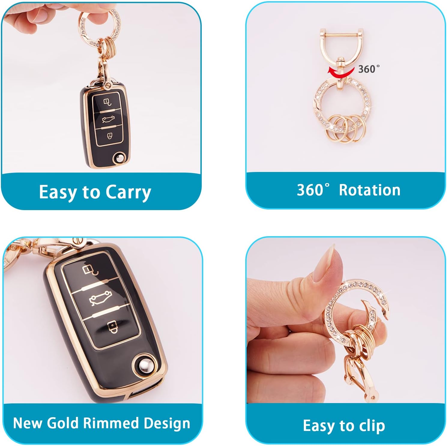 Thumbnail 3 de Koaudb 3-Buttons Key Fob Cover for VW: Passat, Golf, Polo, Beetle, Jetta, Touran, Eos, Scirocco
