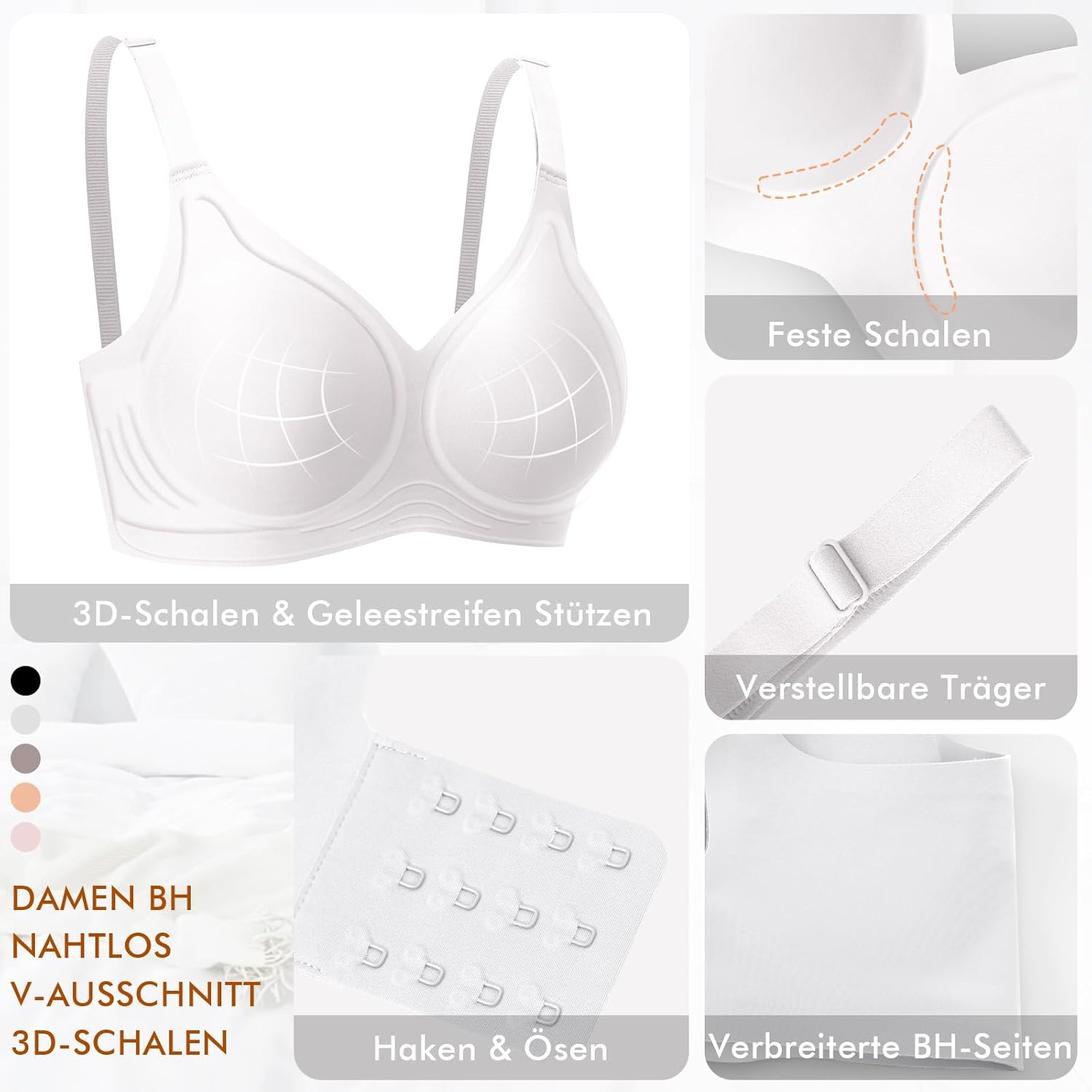 Thumbnail 2 de Ganado Damen-BH ohne Bügel mit Gel-Silikonstreifen & nahtlosem V-Ausschnitt – weiches Bralette/Bustier