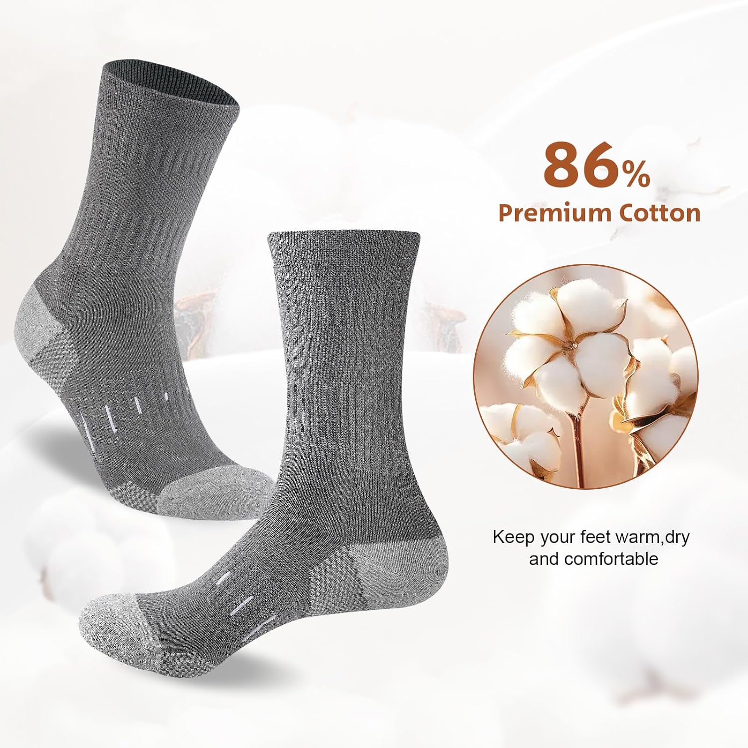 Detalle de Niorasen Combed Cotton Crew Socks for Men, Reinforced Heel & Toe, 4 Pairs