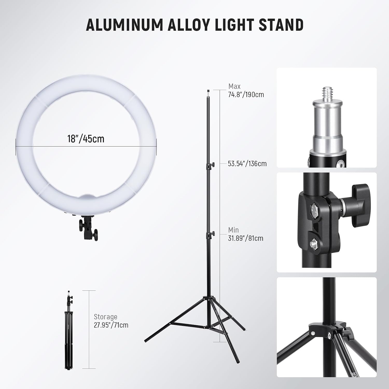 Thumbnail 3 de NEEWER RL-18 18 inch / 45cm LED ring light with tripod stand and phone holder (58W, 5600K, CRI 95)