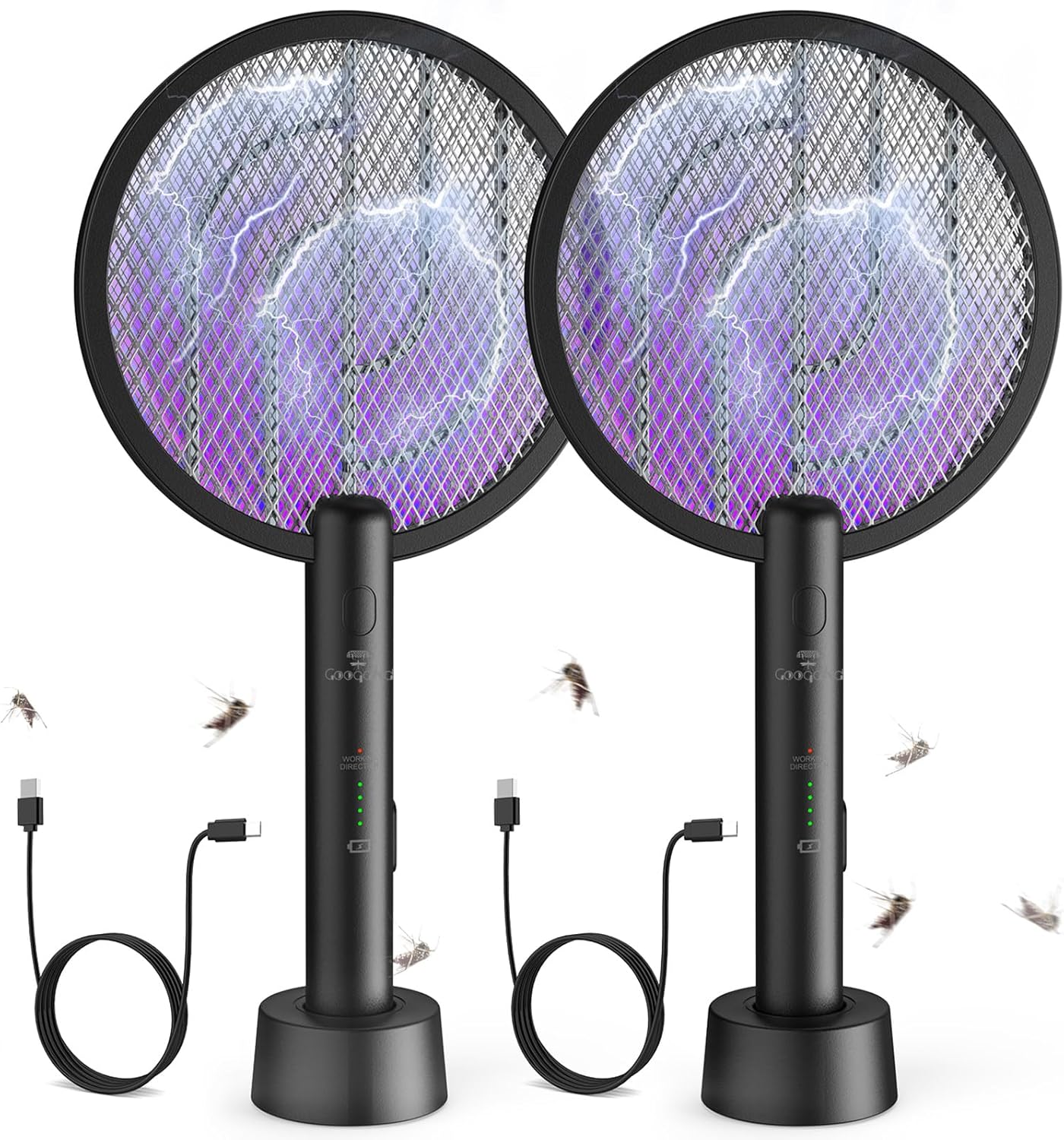 Detalle de GooQand Electric Fly Swatter Rechargeable (4000V) USB 2-in-1 Bug Zapper Racket, 2 Pack