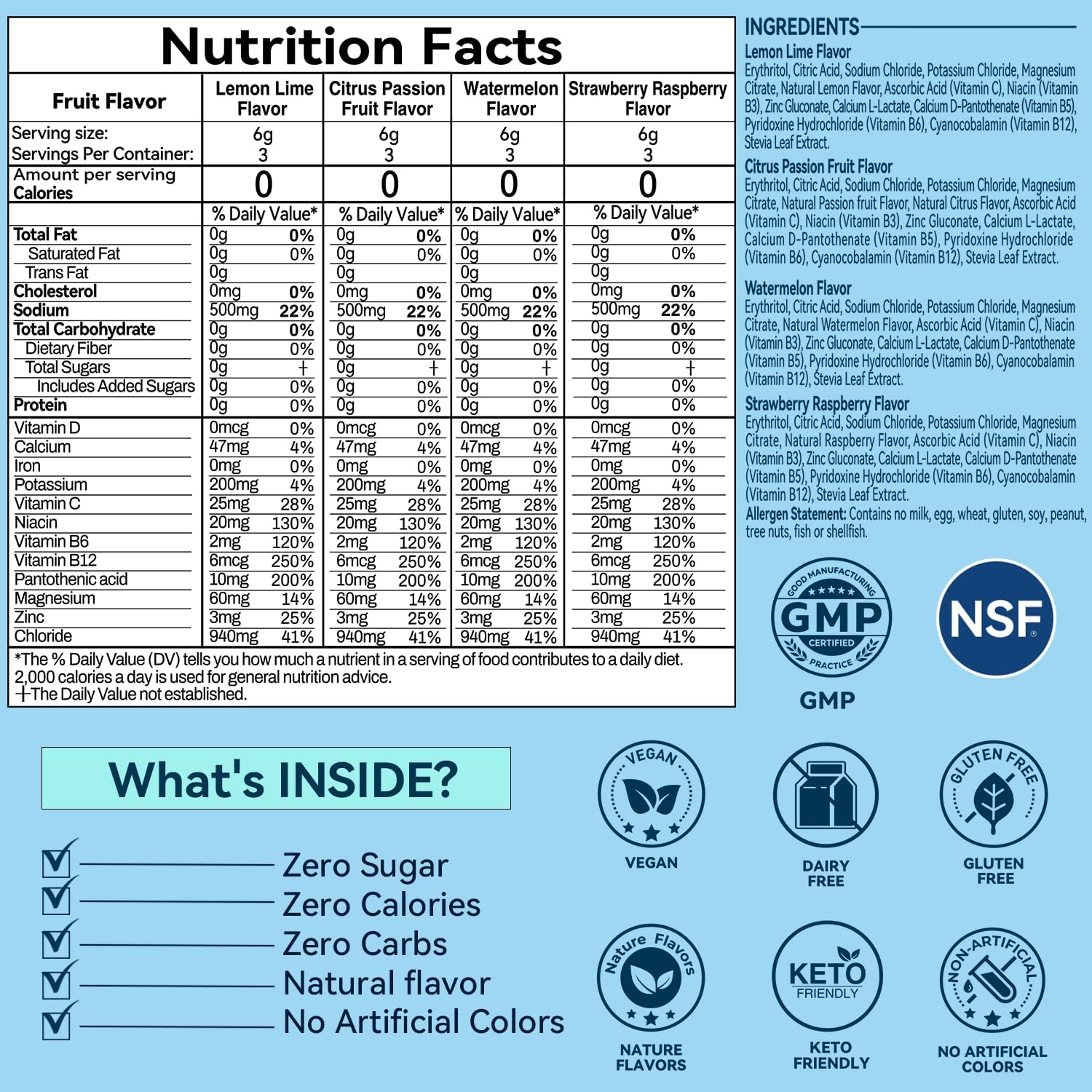 Detalle de Aibiodi Electrolyte Powder Packets, Sugar-Free, Zero-Calorie, 12 Sticks