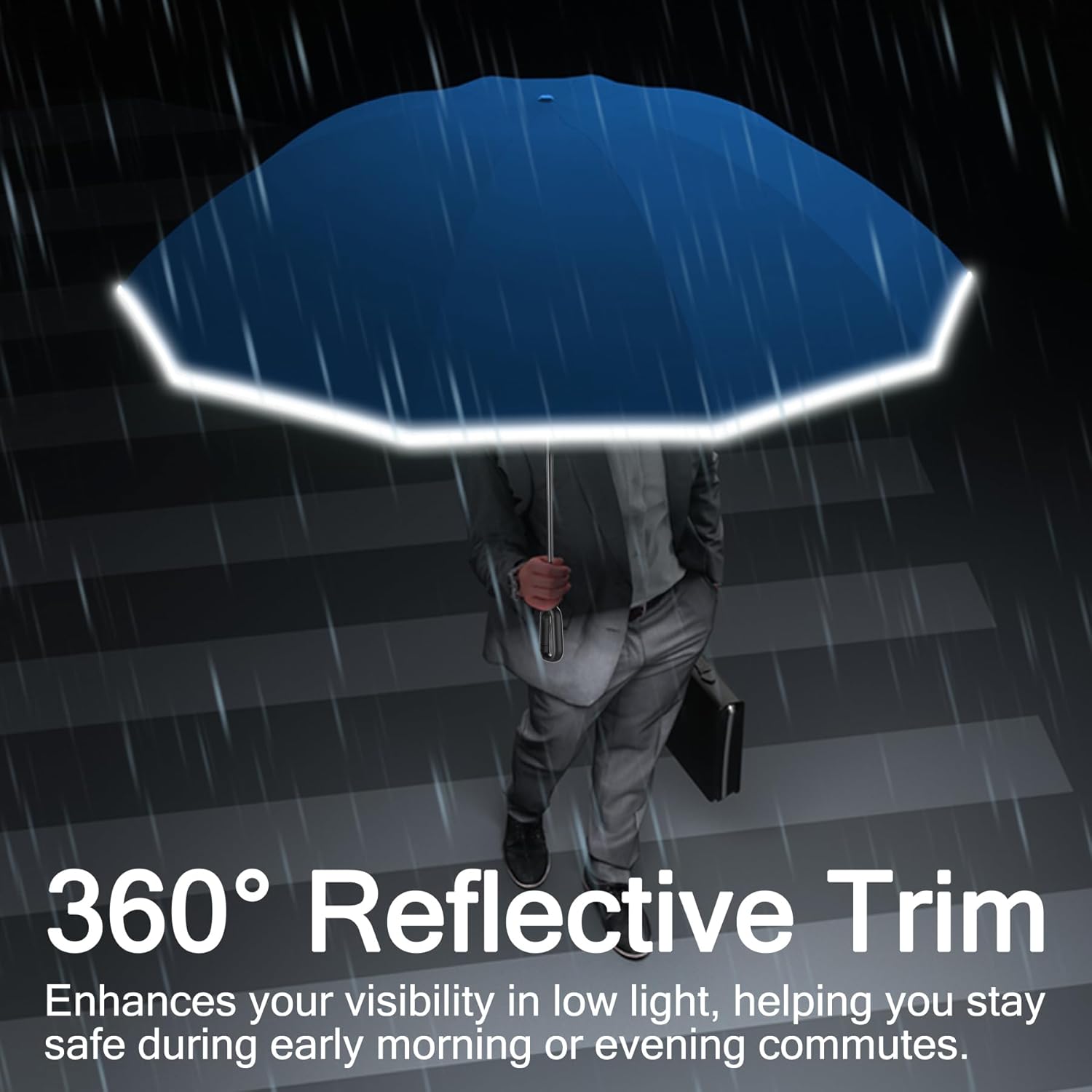 Detalle de Copulan Windproof Compact Travel Umbrella – Inverted, 10-Rib Wind-Resistant, Auto Open/Close