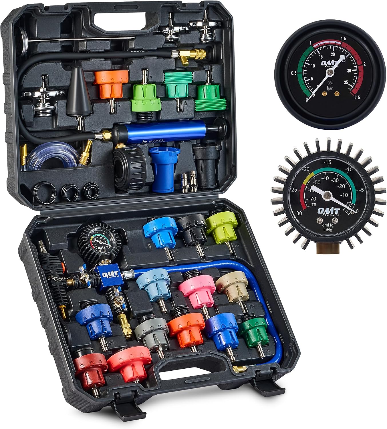 Detalle de Orion Motor Tech Kühlsystem Abdrückgerät Set, 31-tlg. Master Kühlmittel-Vakuum Befüllgerät