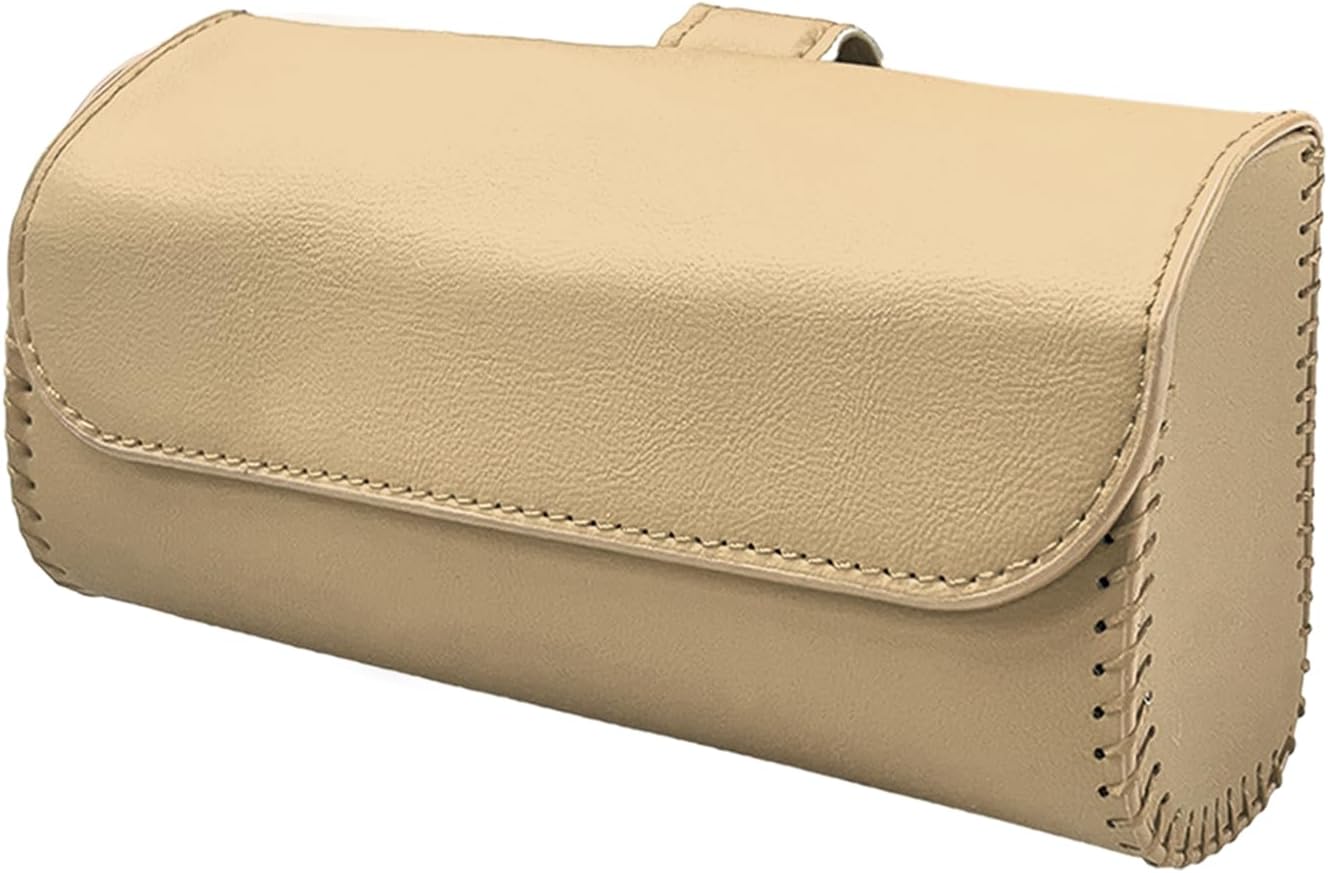 Detalle de LSKASELUE Car Sun Visor Sunglasses Holder with Magnetic Closure, Beige PU Leather