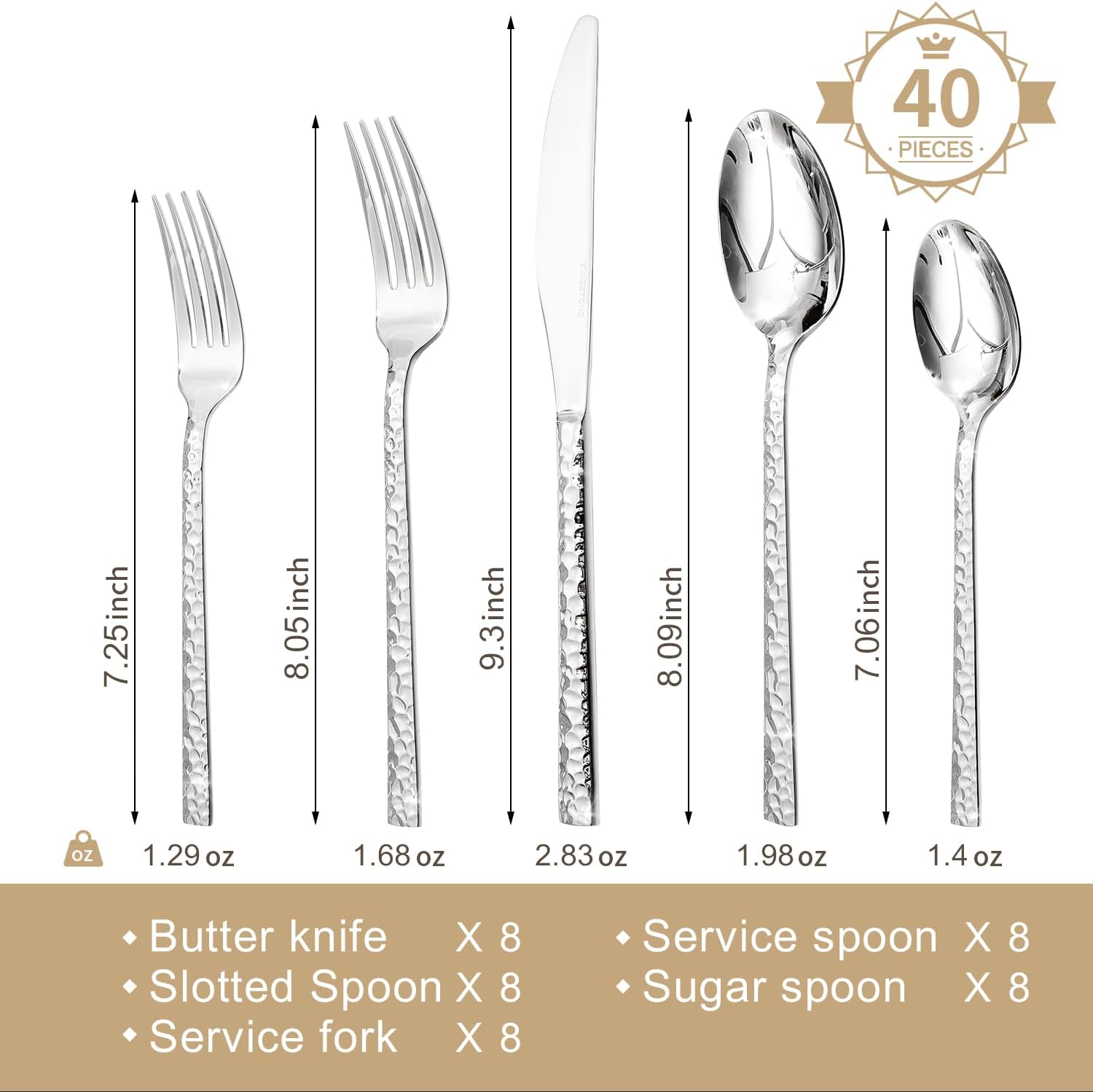 Thumbnail 1 de KINGSTONE 40-Piece Hammered Flatware Set 18/10