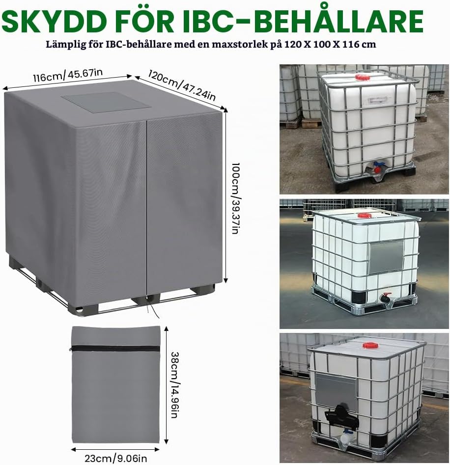 Detalle 2 de AOOWU IBC-överdrag för 1 000-liters tank, 210D Oxford-tyg, grå