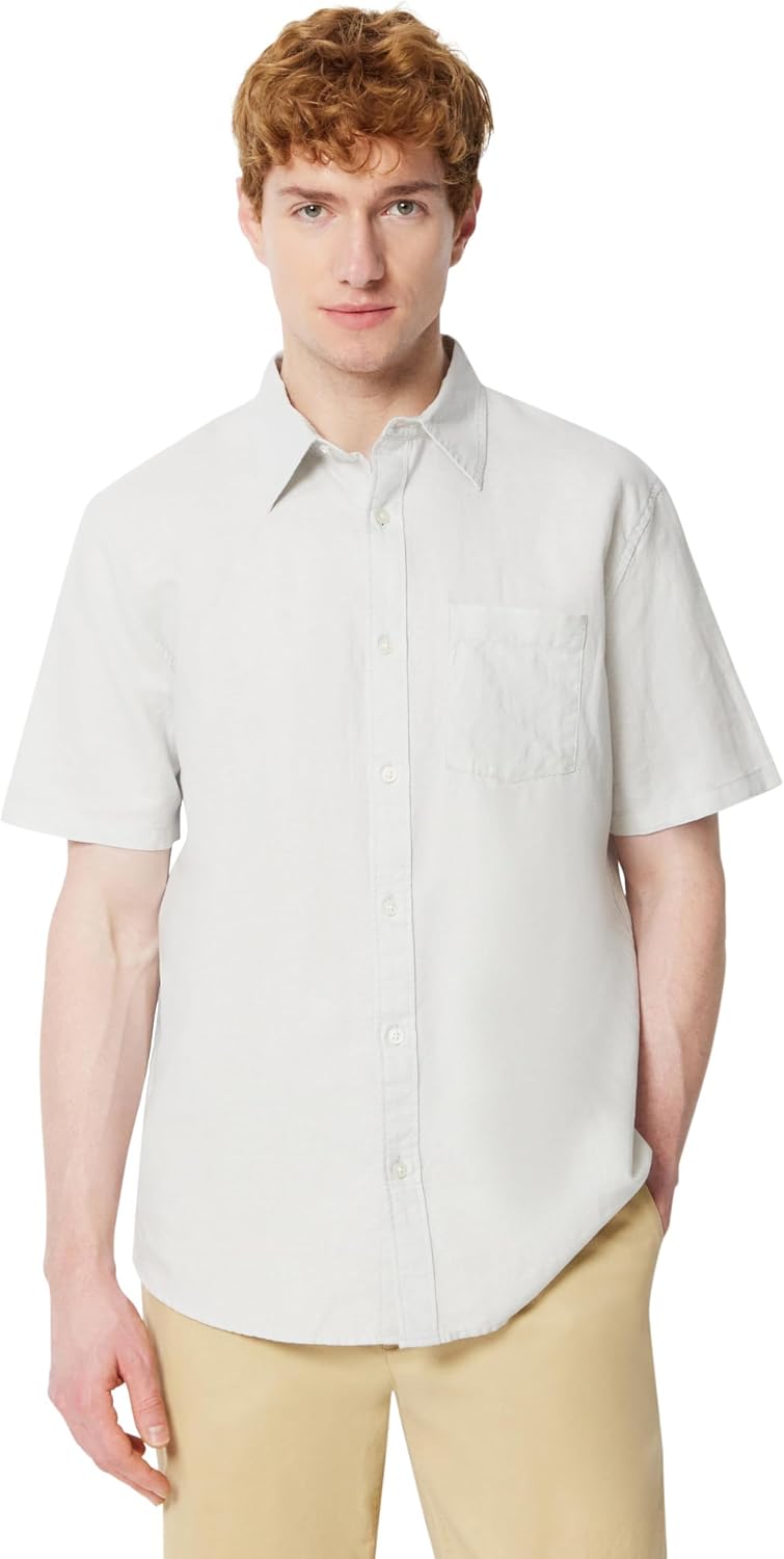 Detalle de Amazon Essentials Herren Kurzärmliges Regular-Fit-Leinenhemd