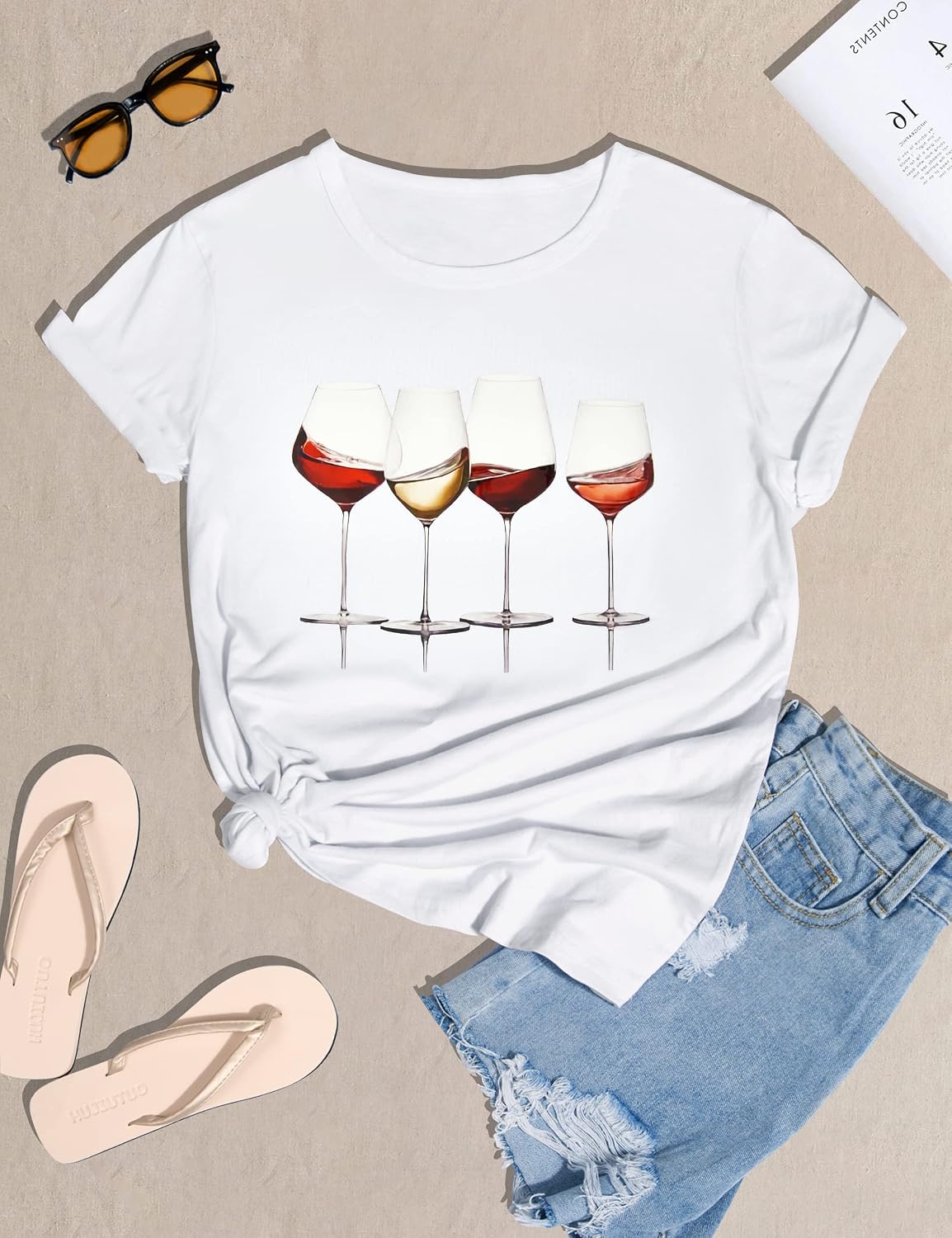 Detalle de heekpek Damen T-Shirt Kurzarm – Weiß, 100% Baumwolle, Druckmuster