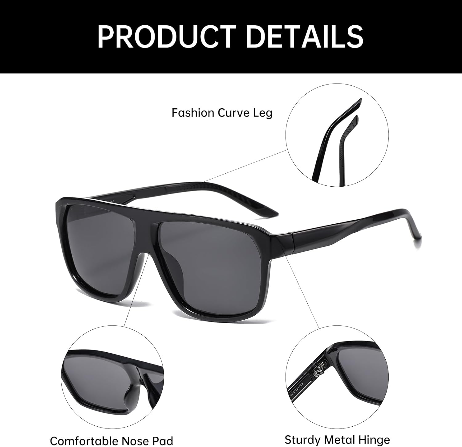 Detalle 2 de YAMEIZE Polarised Sunglasses – Retro Pilot Square Shades for Men and Women