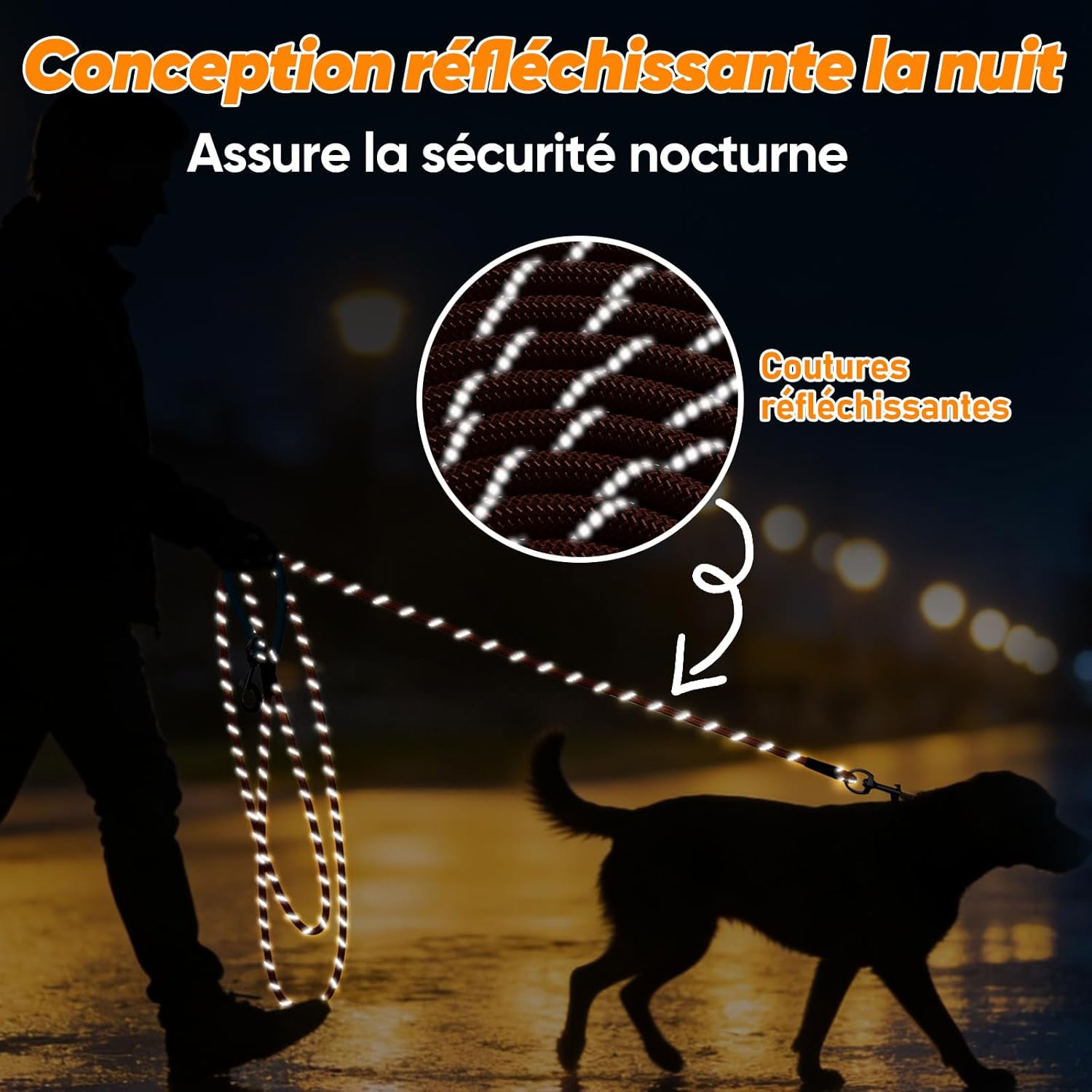 Thumbnail 6 de Aystkniet longe pour chien avec crochets pivotants aux deux extrémités (corde orange)