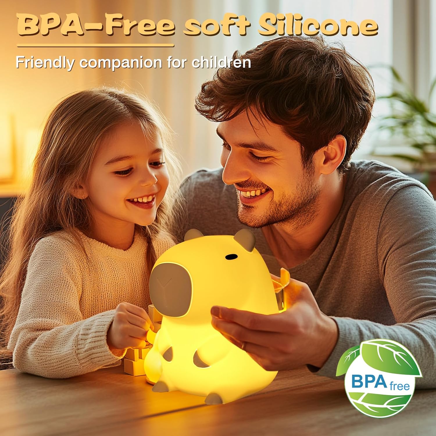 Detalle de Wudyfei Capybara Night Light – Cute Silicone Capybara Lamp with Timers and Dimmable LED