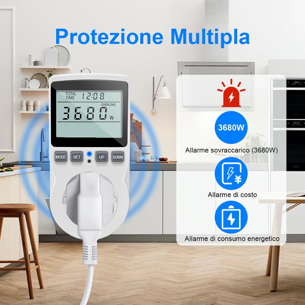 Thumbnail 2 de KETOTEK Misuratore Consumo Elettrico con spina 11 modalità di monitoraggio e protezione da sovraccarico