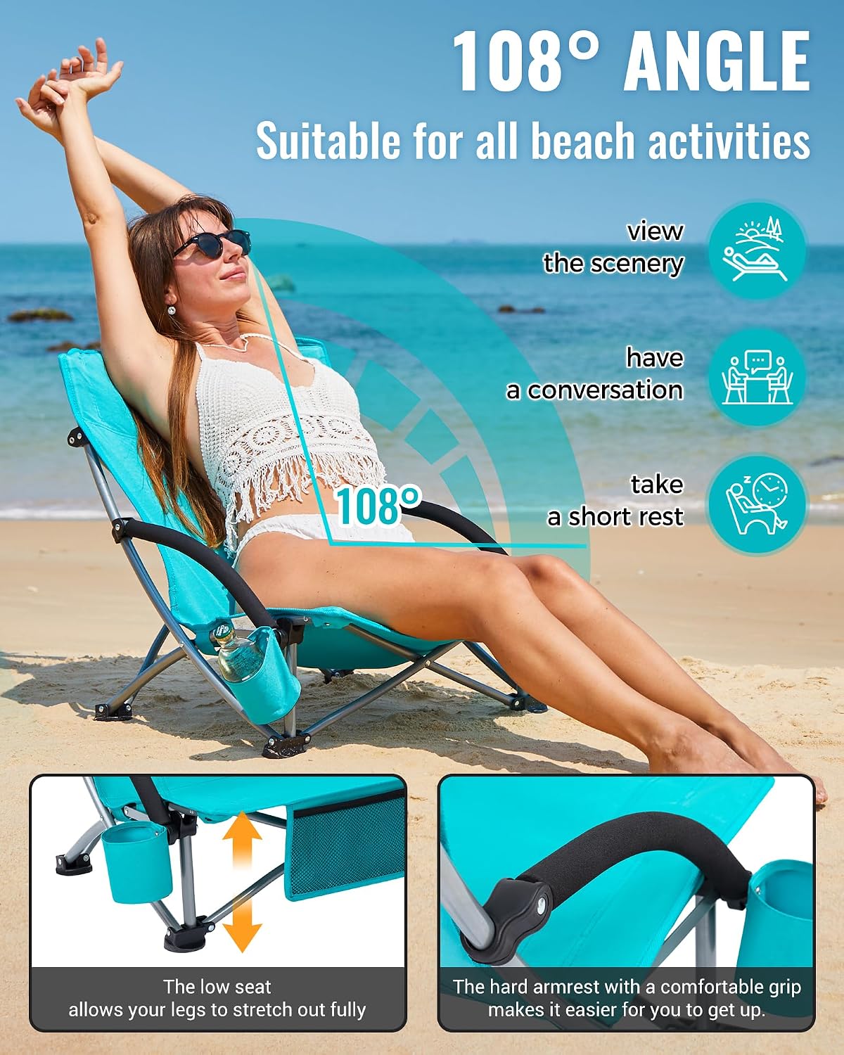 Thumbnail 4 de KingCamp Low Beach Chairs 300lb Folding Chair