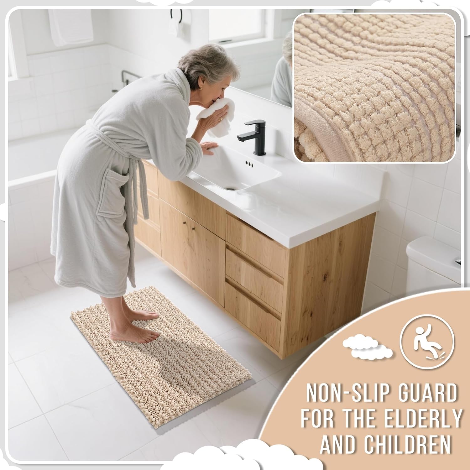 Thumbnail 6 de Yimobra 32 x 20-Inch Chenille Bath Mat, Non-Slip, Washable, Light Brown