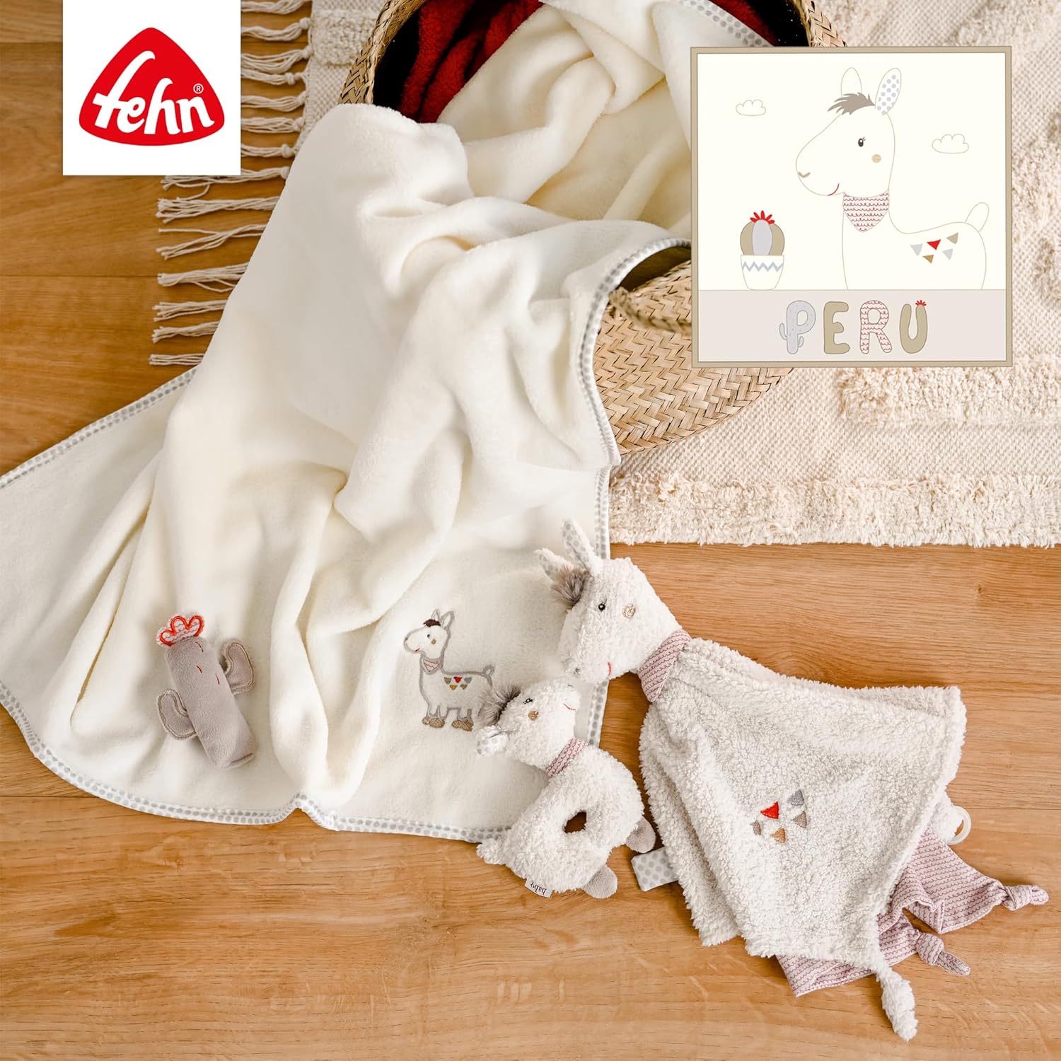 Detalle de Fehn Kapuzenhandtuch Baby Lama – kuscheliges Kapuzen-Tuch für Babyhaut (80 x 80 cm)