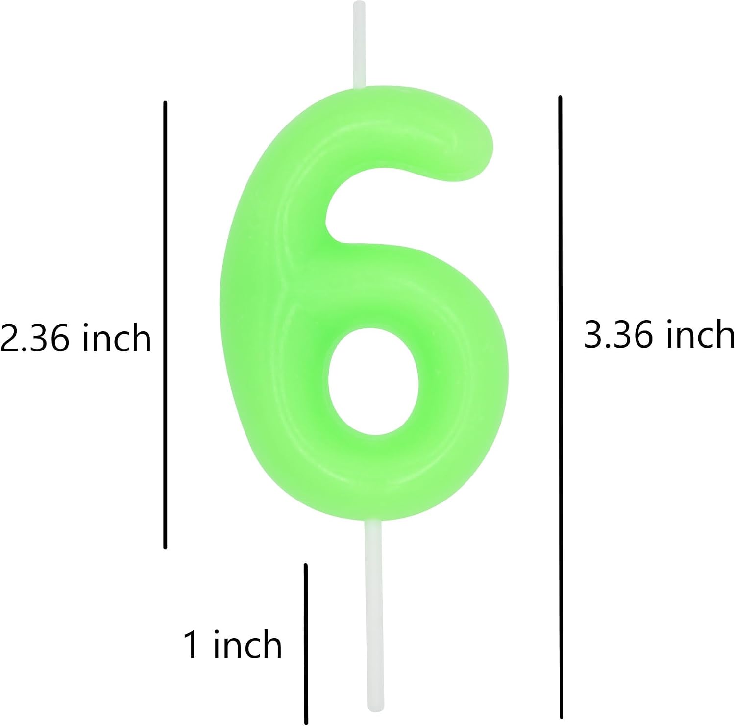 Detalle de DERVENTA Luminous Green Number Candle 6 | 2.36 inch smokeless wax cake topper for birthdays and anniversaries
