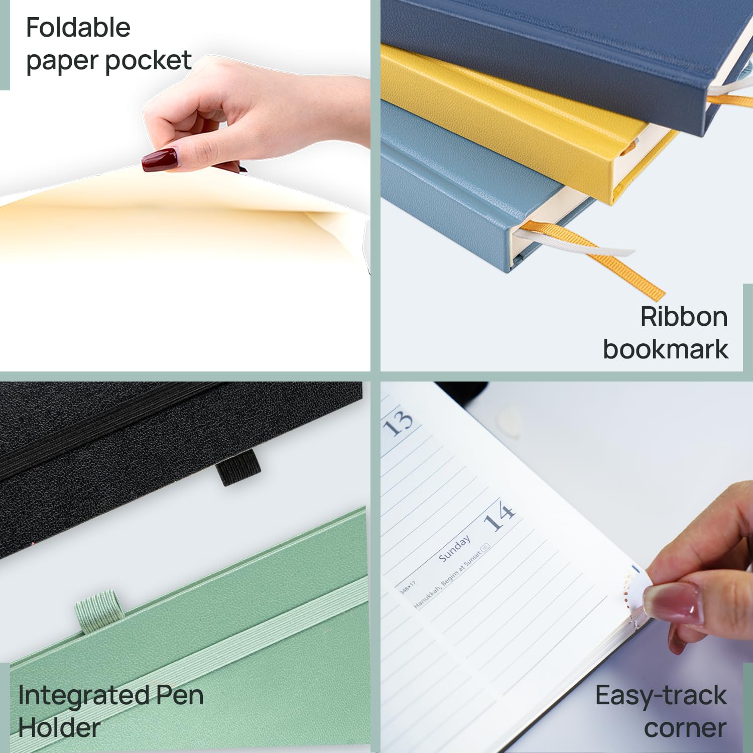 Detalle de POPRUN Academic Diary 2026-2027 Hardback Week to View Large (26.5x21.5 cm) – Pacific Green