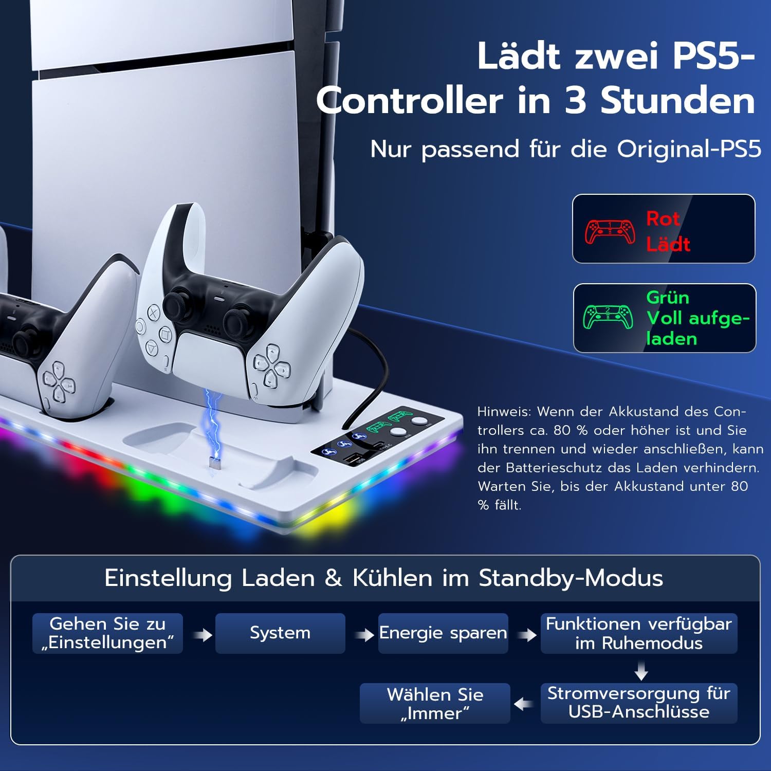 Detalle de Tolesum PS5 Standfuß mit Kühlung 3 Stufen