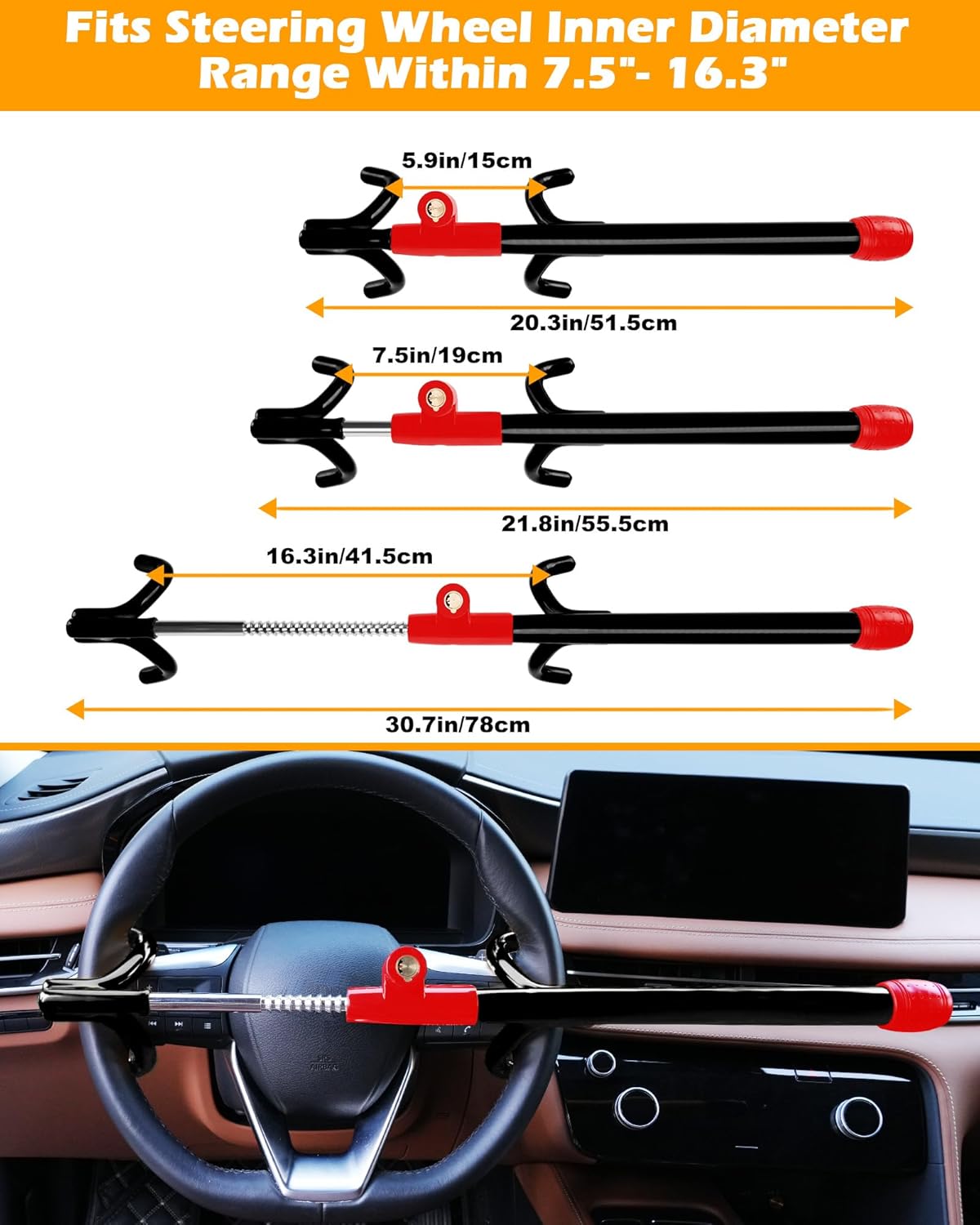 Detalle 2 de Tevlaphee Steering Wheel Lock 3-key ๐