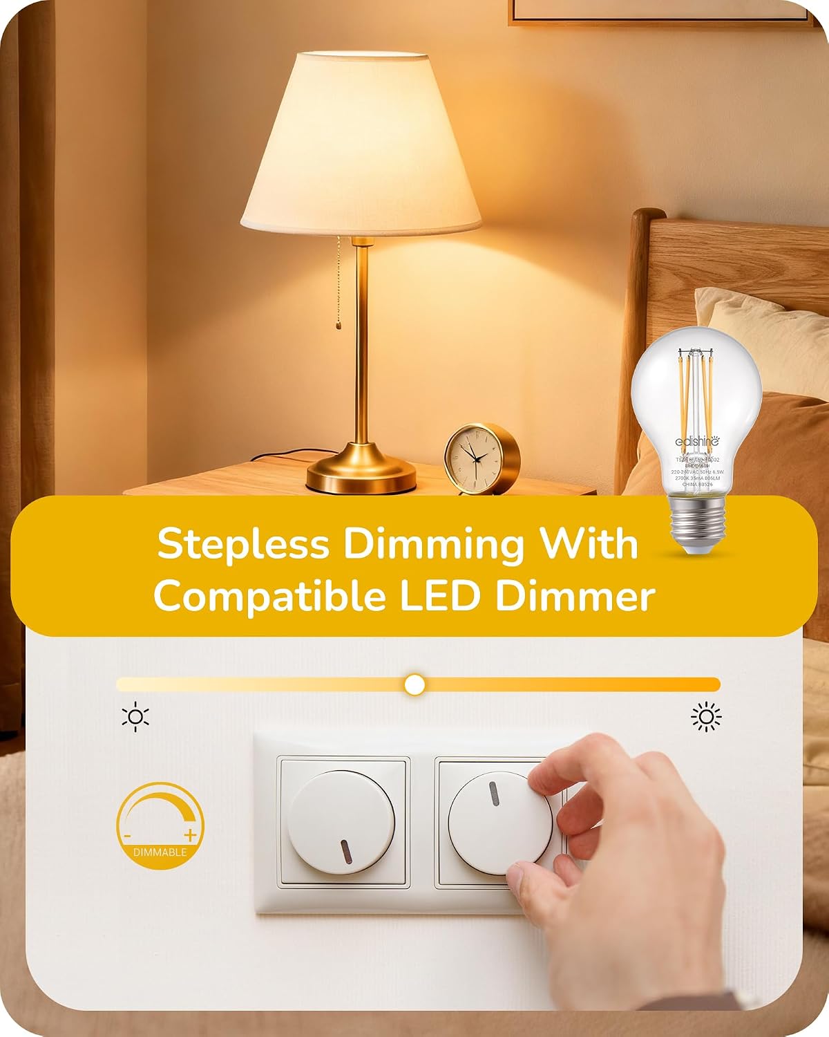 Thumbnail 1 de EDISHINE 6 Pack E27 Dimmable LED Edison Bulbs