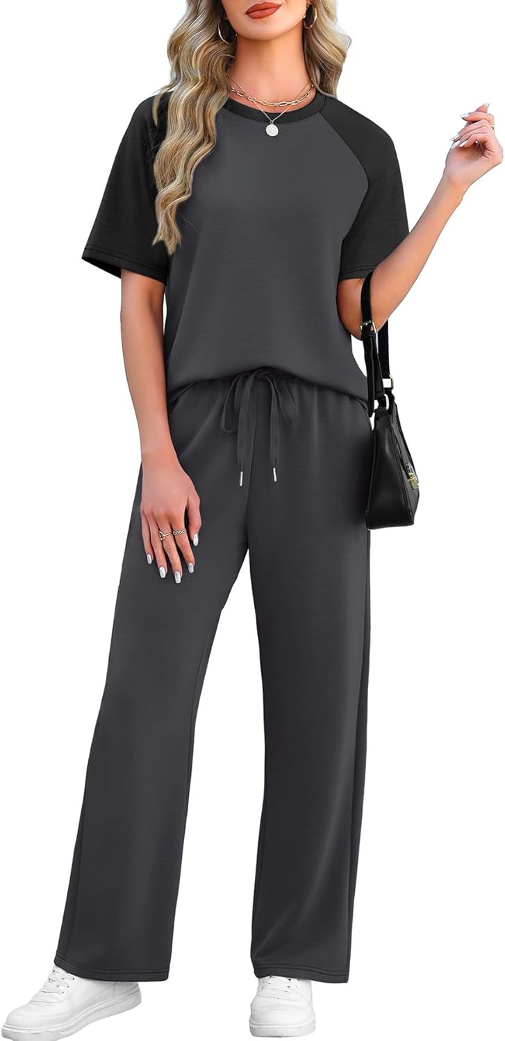 Thumbnail 1 de WIHOLL Women’s 2-Piece Resort Travel Lounge Set (Short Sleeve & Wide-Leg Pants)