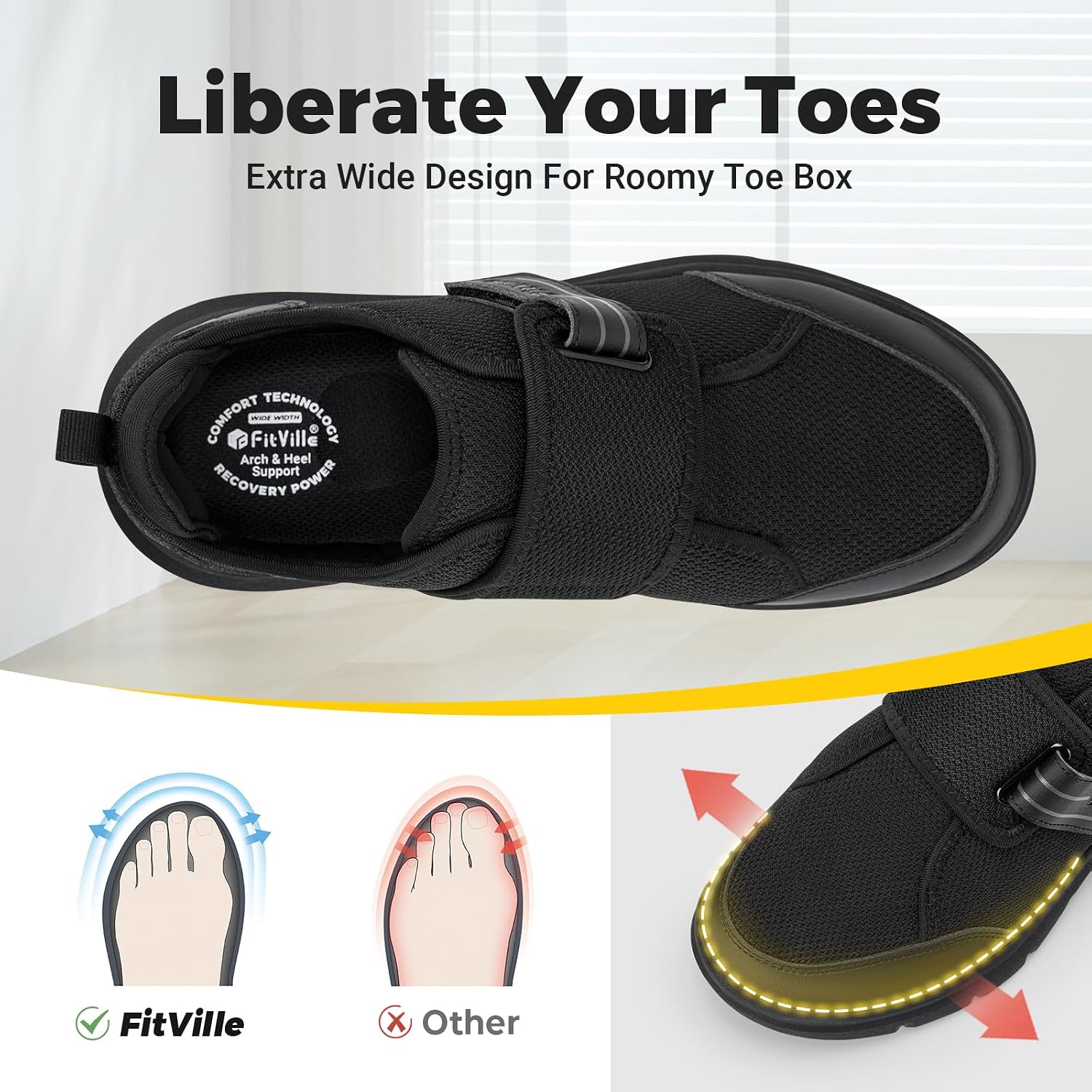 Detalle de FitVille Chaussures diabétiques homme Extra Larges à scratch pour marche des seniors