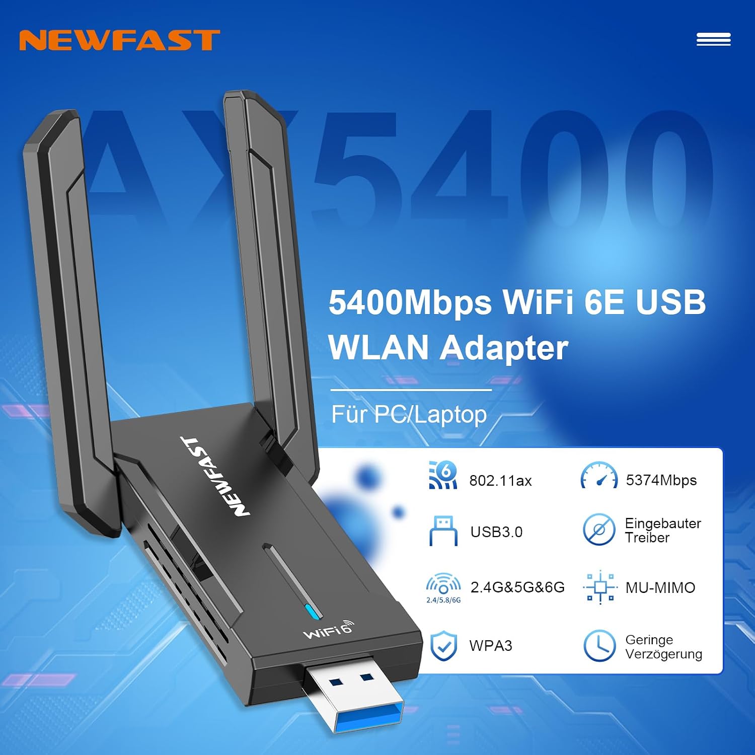 Detalle 2 de NEWFAST WLAN Stick mit 5400 Mbps Tri-Band